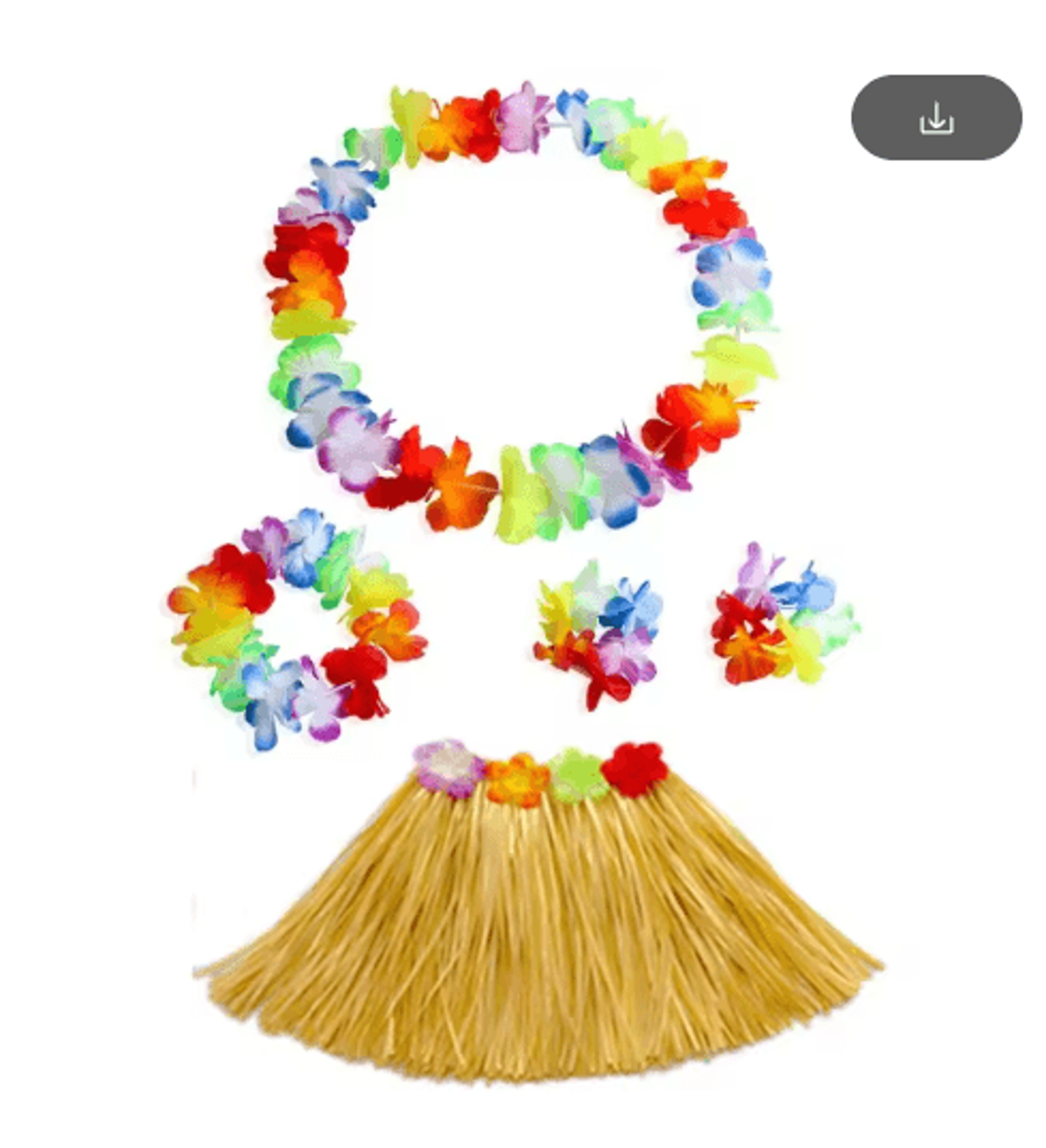 Kids Hawaiian Luau Grass Skirt And Flower Lei Costume Set 18