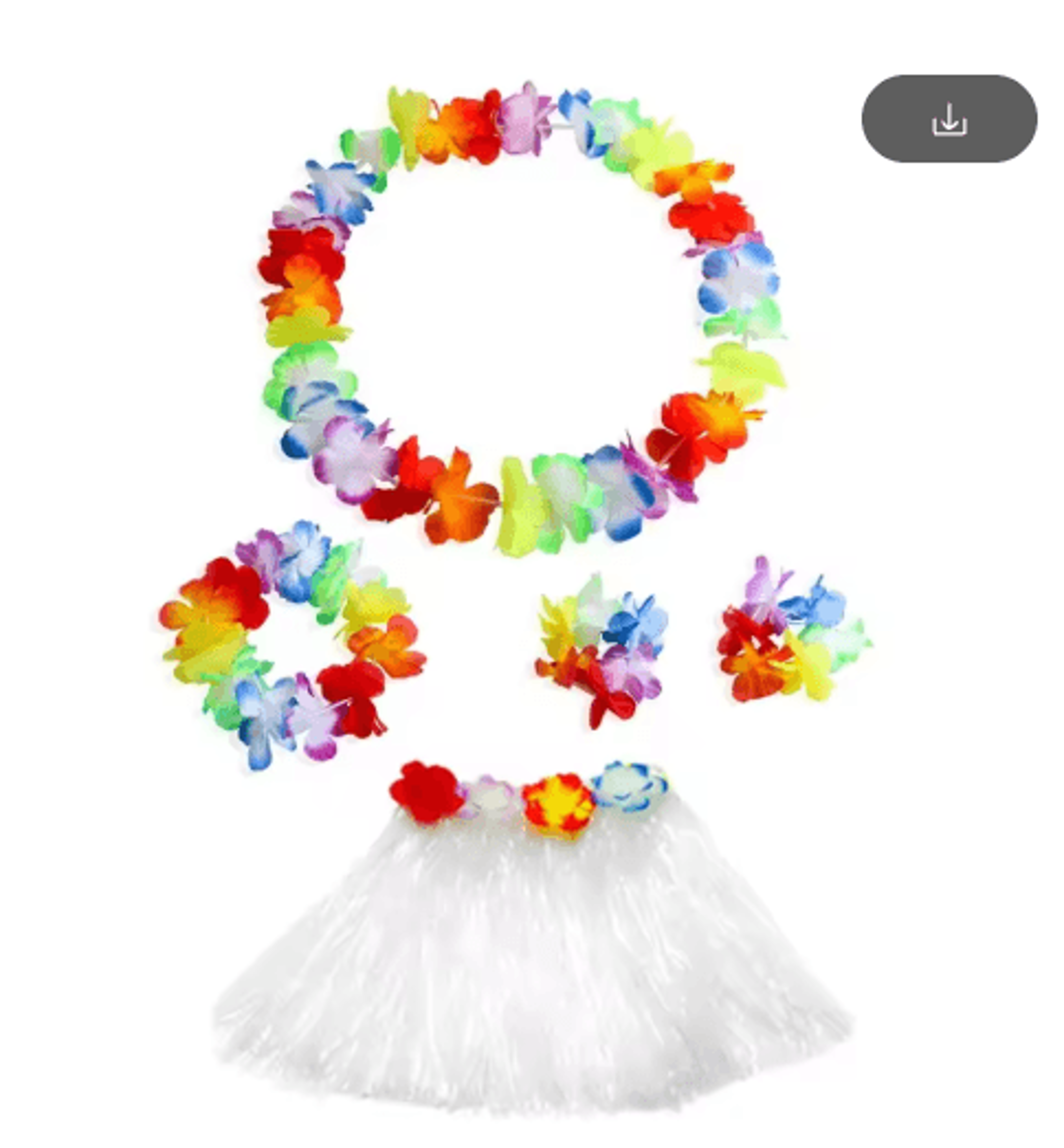 Kids Hawaiian Luau Grass Skirt And Flower Lei Costume Set 1