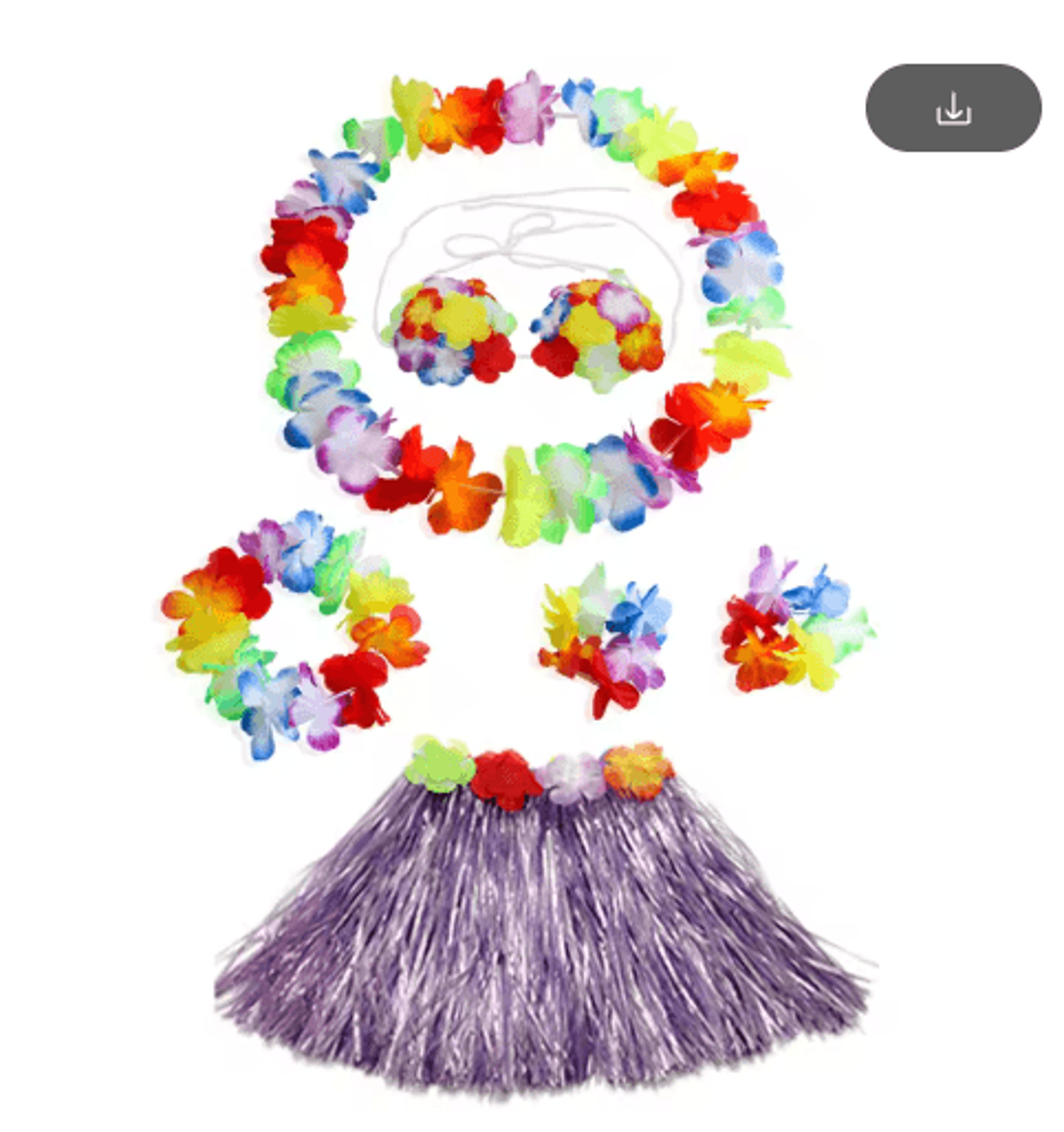 Kids Hawaiian Luau Grass Skirt And Flower Lei Costume Set 2