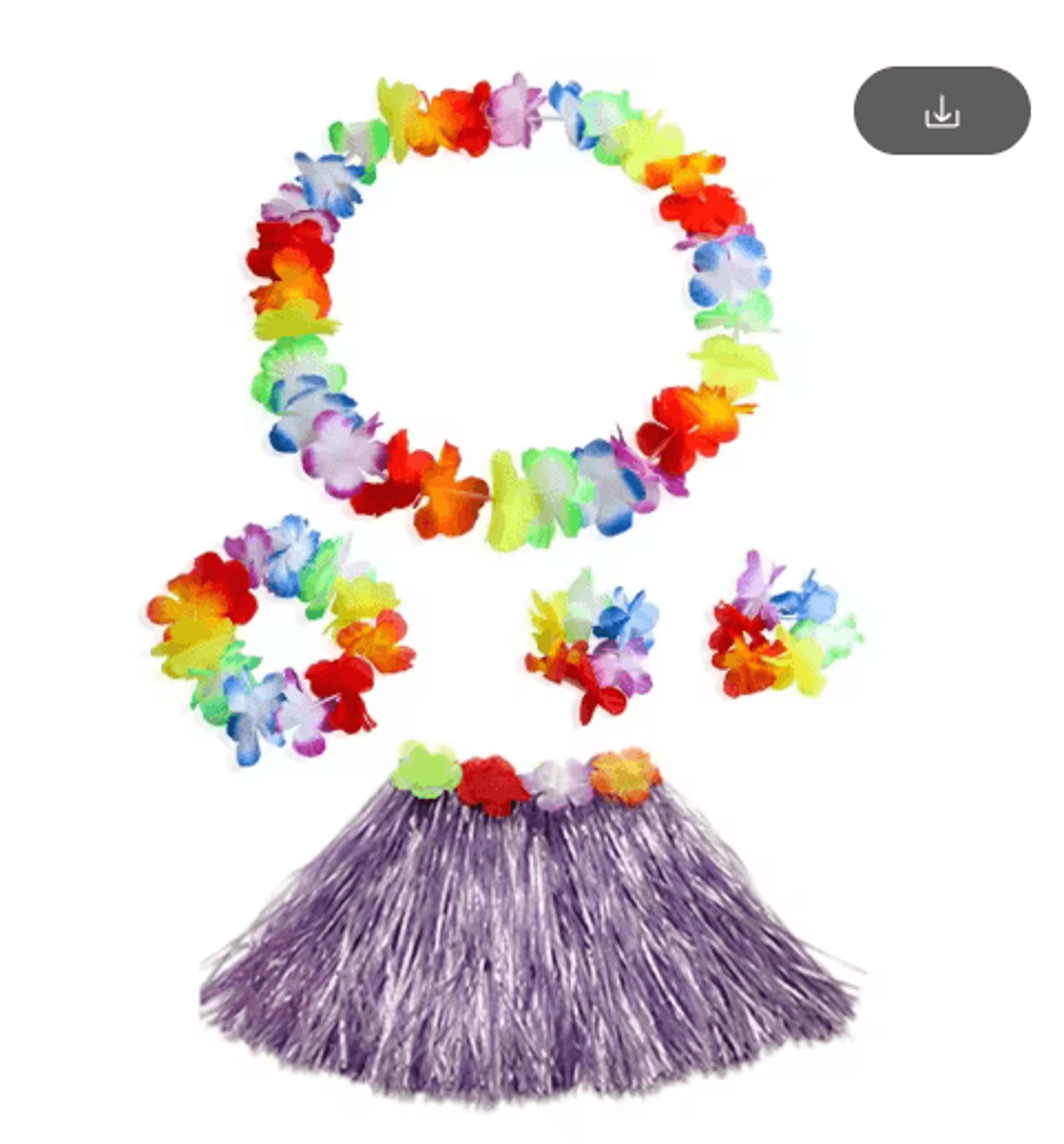 Kids Hawaiian Luau Grass Skirt And Flower Lei Costume Set 4