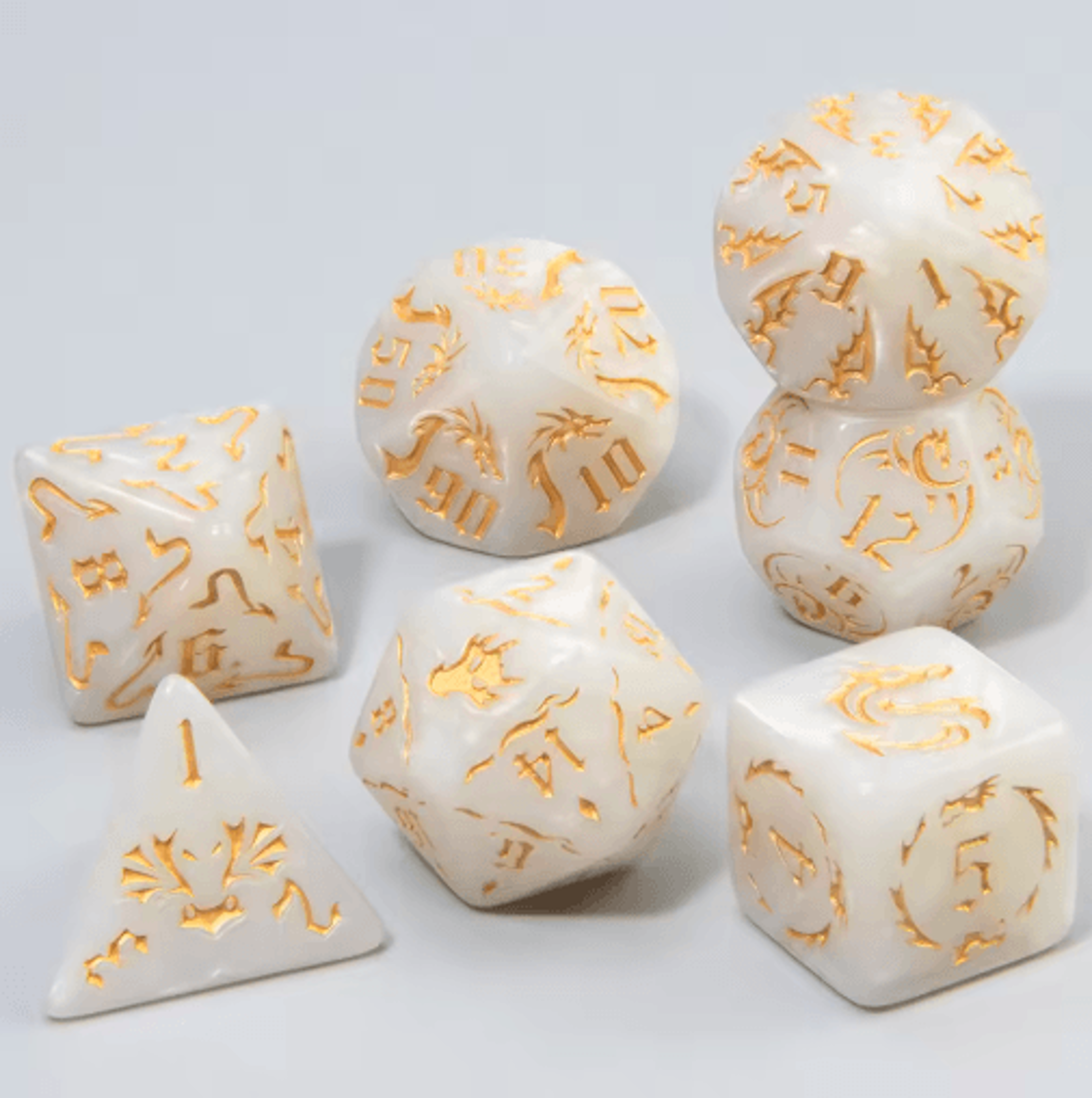 7Piece Dragon Pattern Marble Polyhedral Dice Set For DND RPG 5