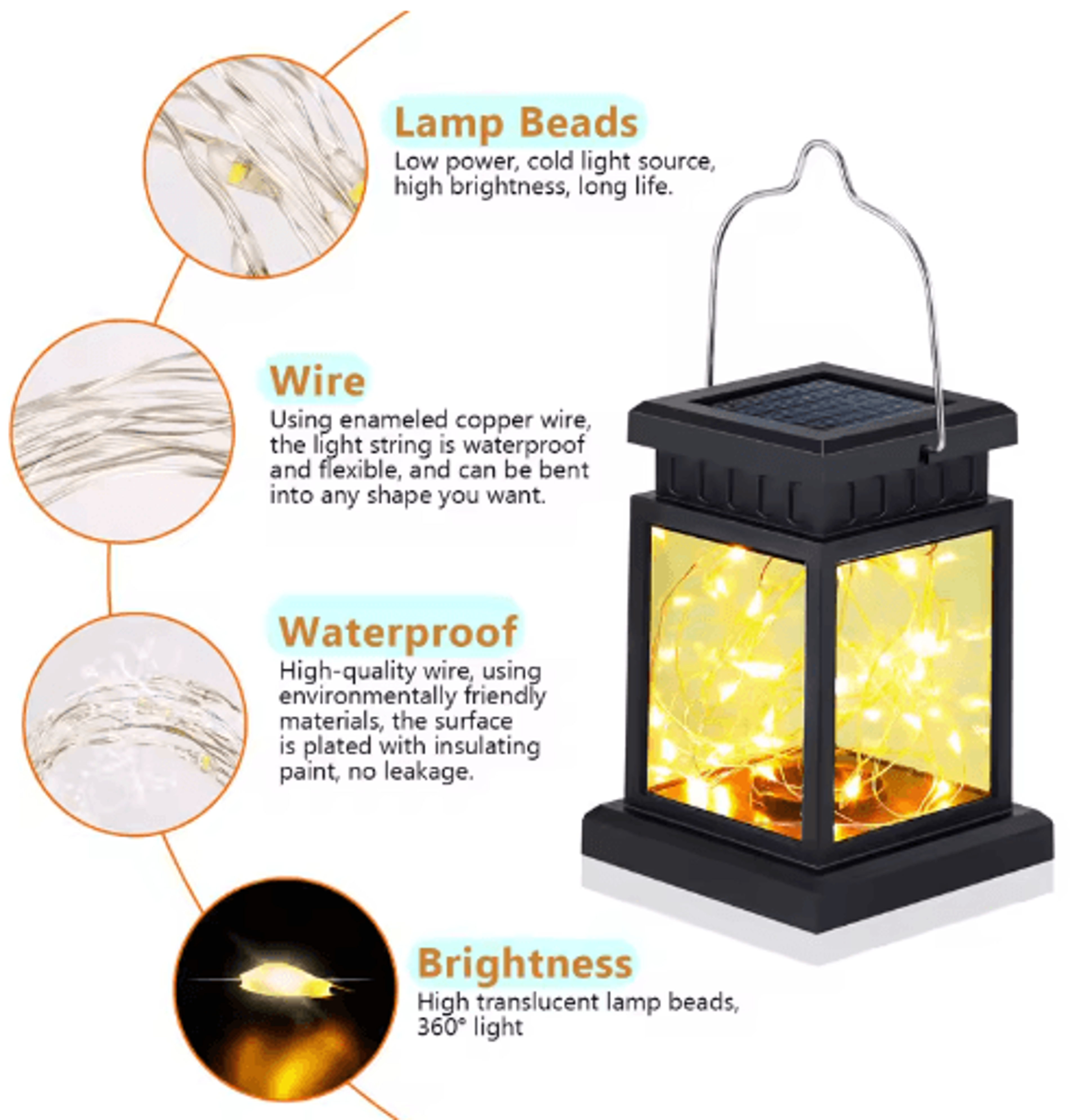 Retro Solar Hanging Lantern With CandleStyle Garden Light 6
