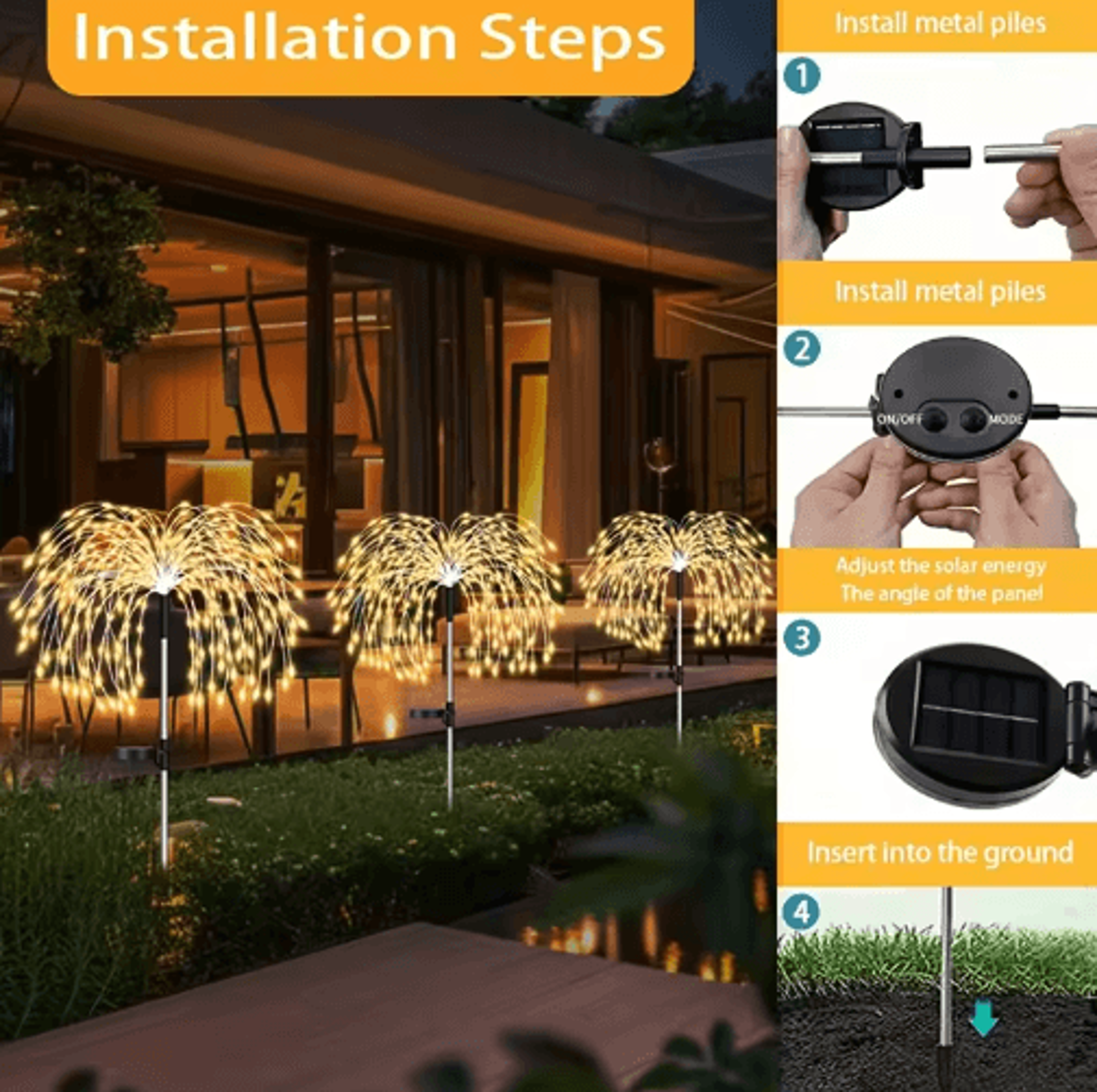 200LED Solar Firework Lights For Outdoor Garden Decor 4