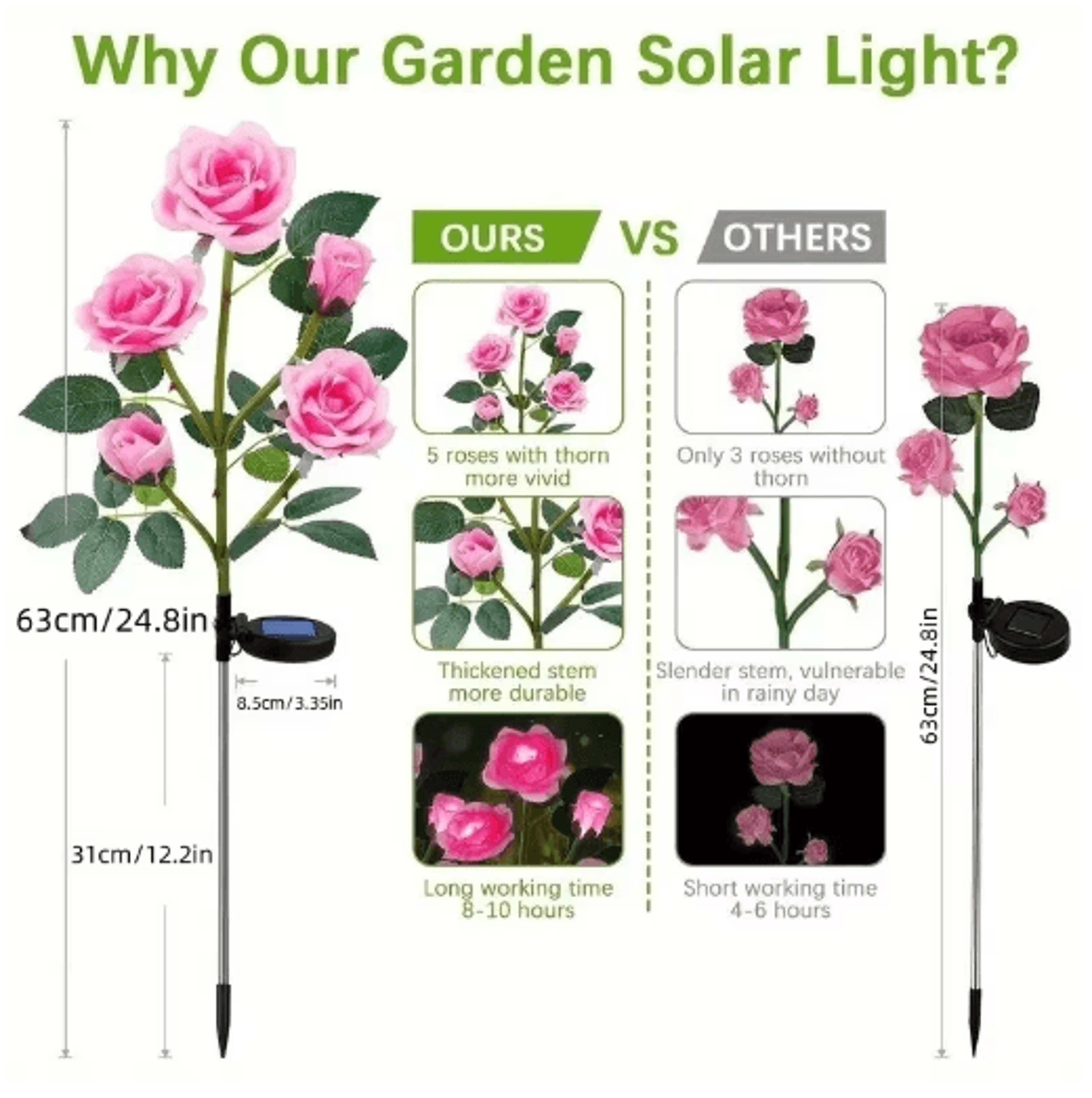 Solar 5Head Rose Flower LED Garden Light 8