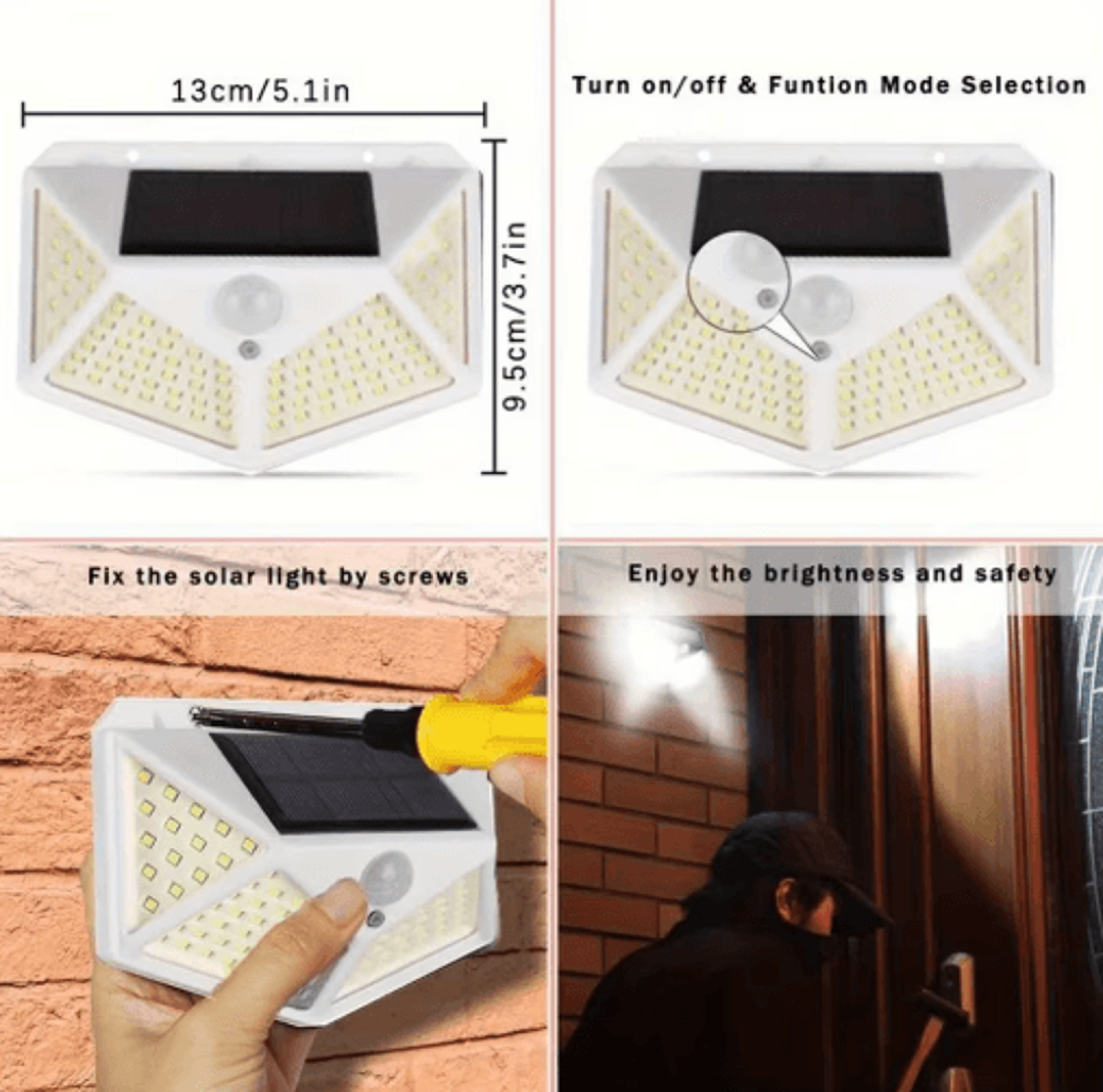 100LED Solar Wall Light With PIR Motion Sensor 4