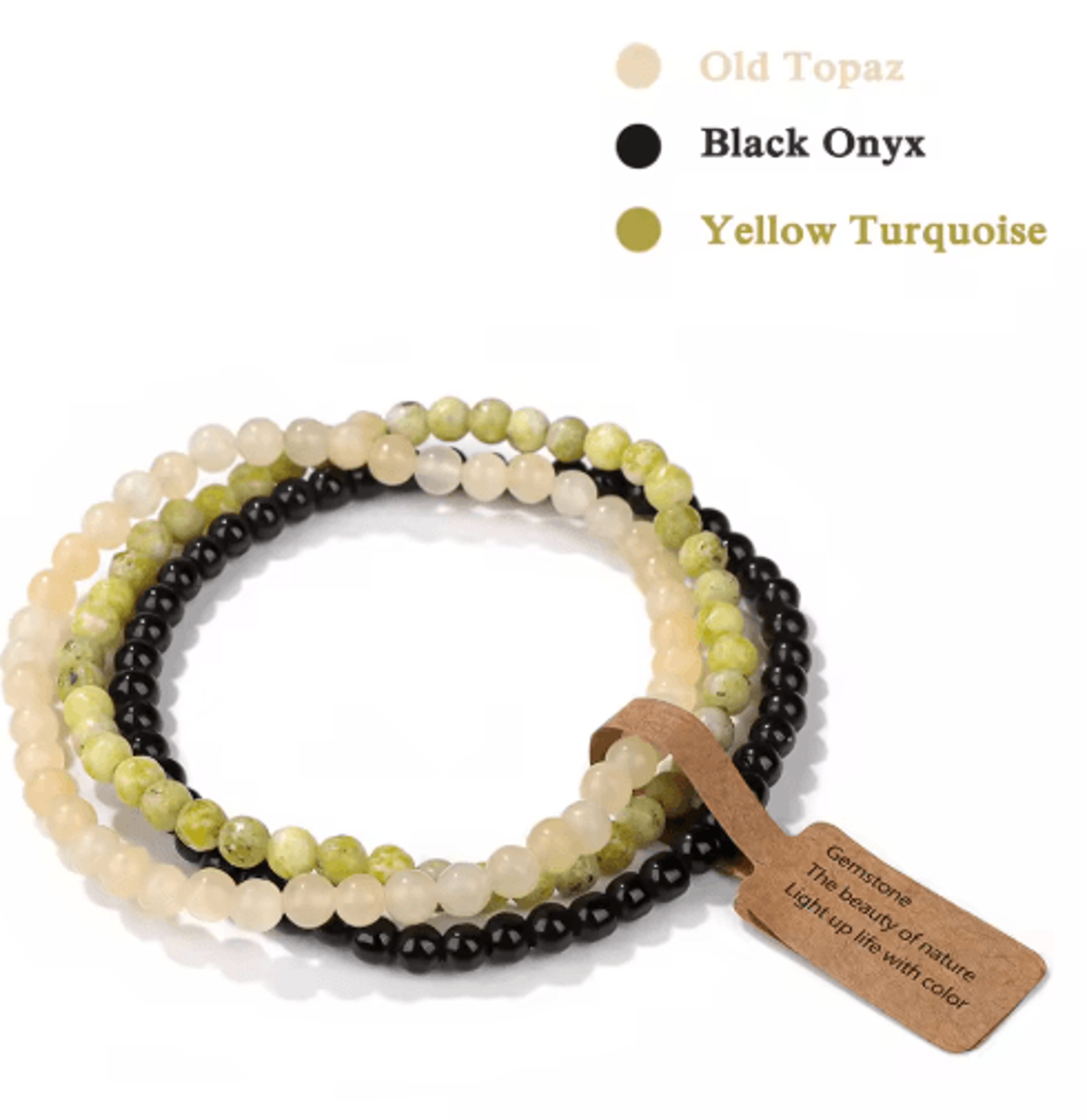 3Piece Natural Stone 4mm Beaded Bracelet Set 10