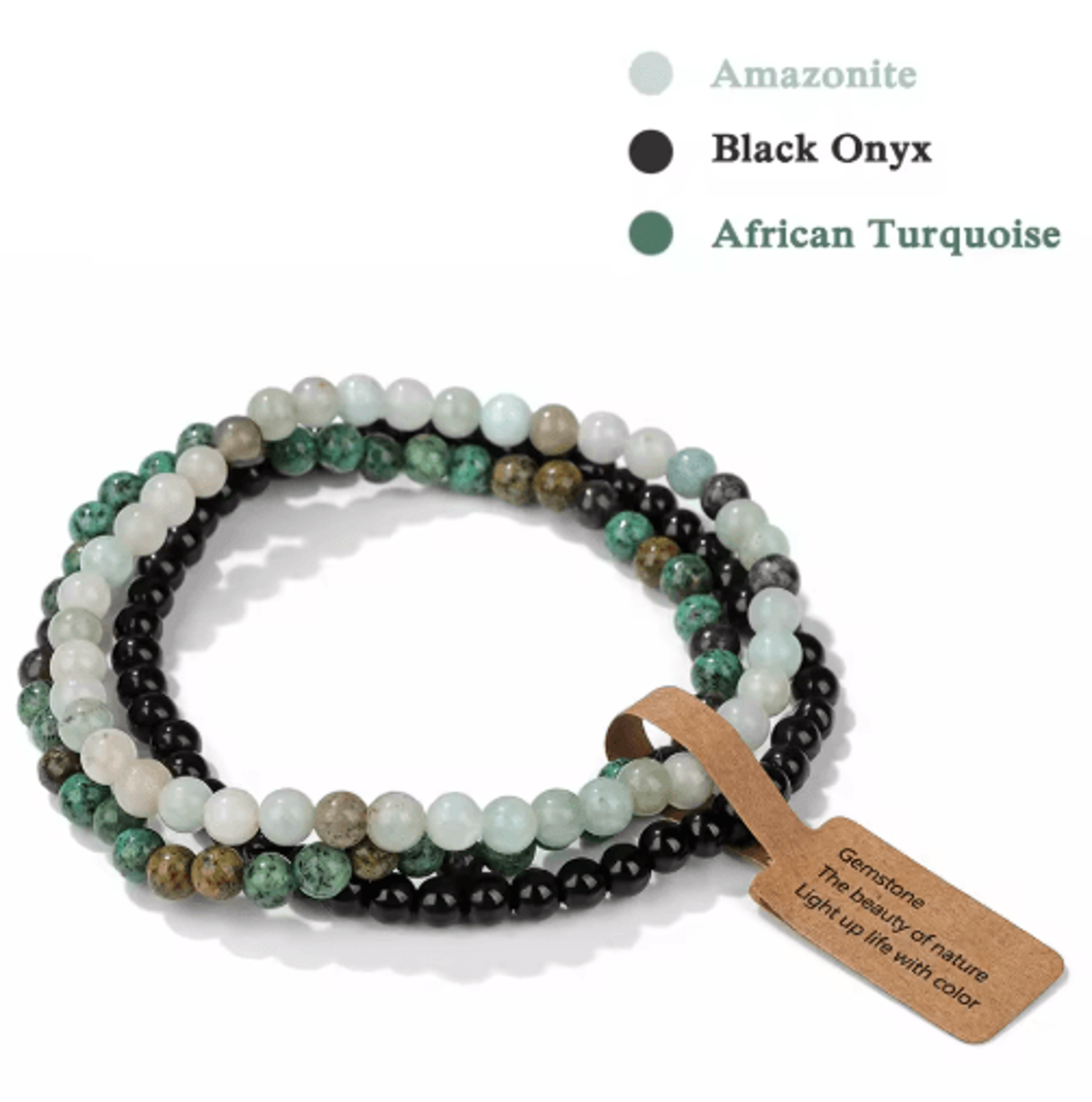 3Piece Natural Stone 4mm Beaded Bracelet Set 12