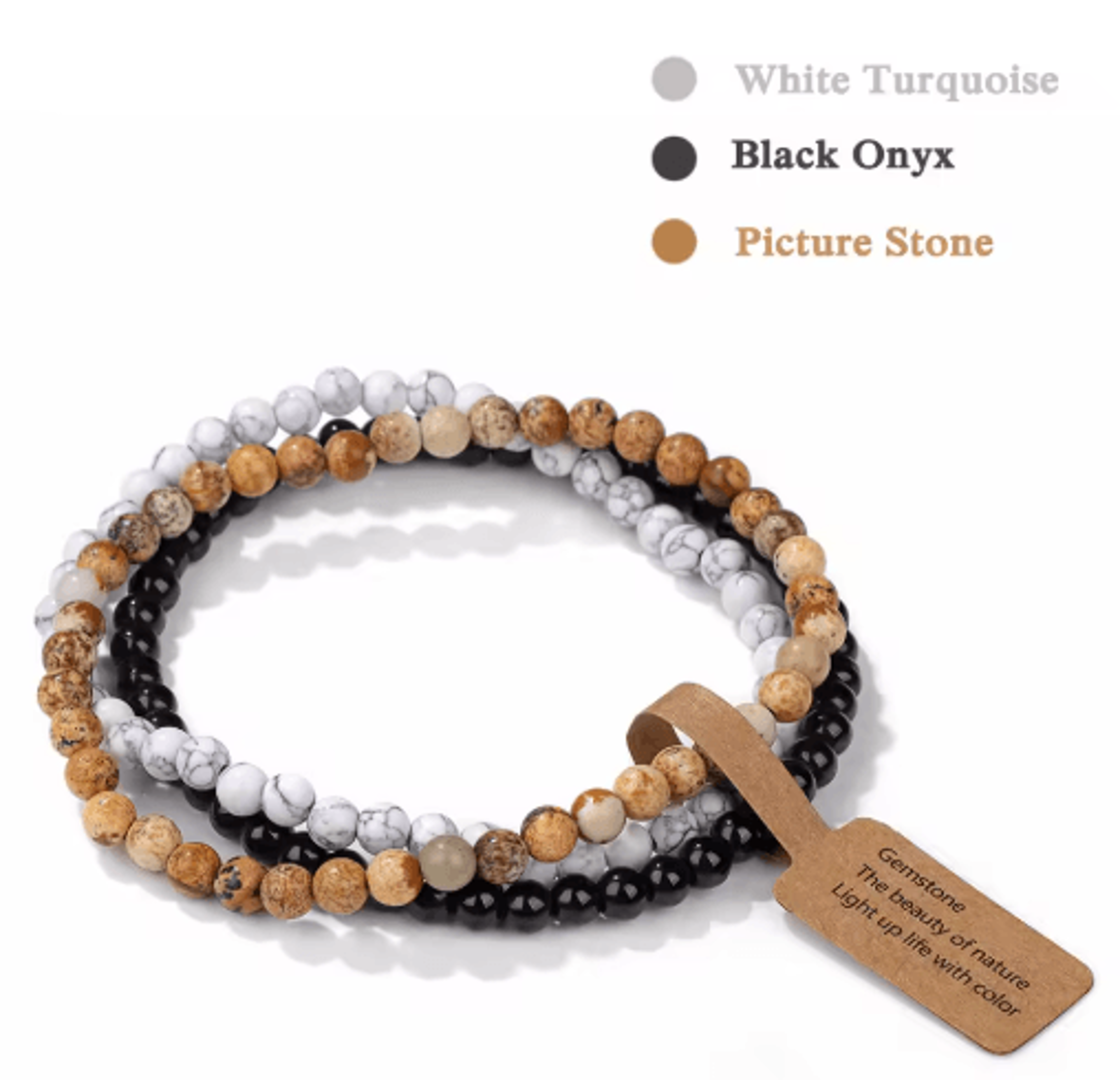 3Piece Natural Stone 4mm Beaded Bracelet Set 17