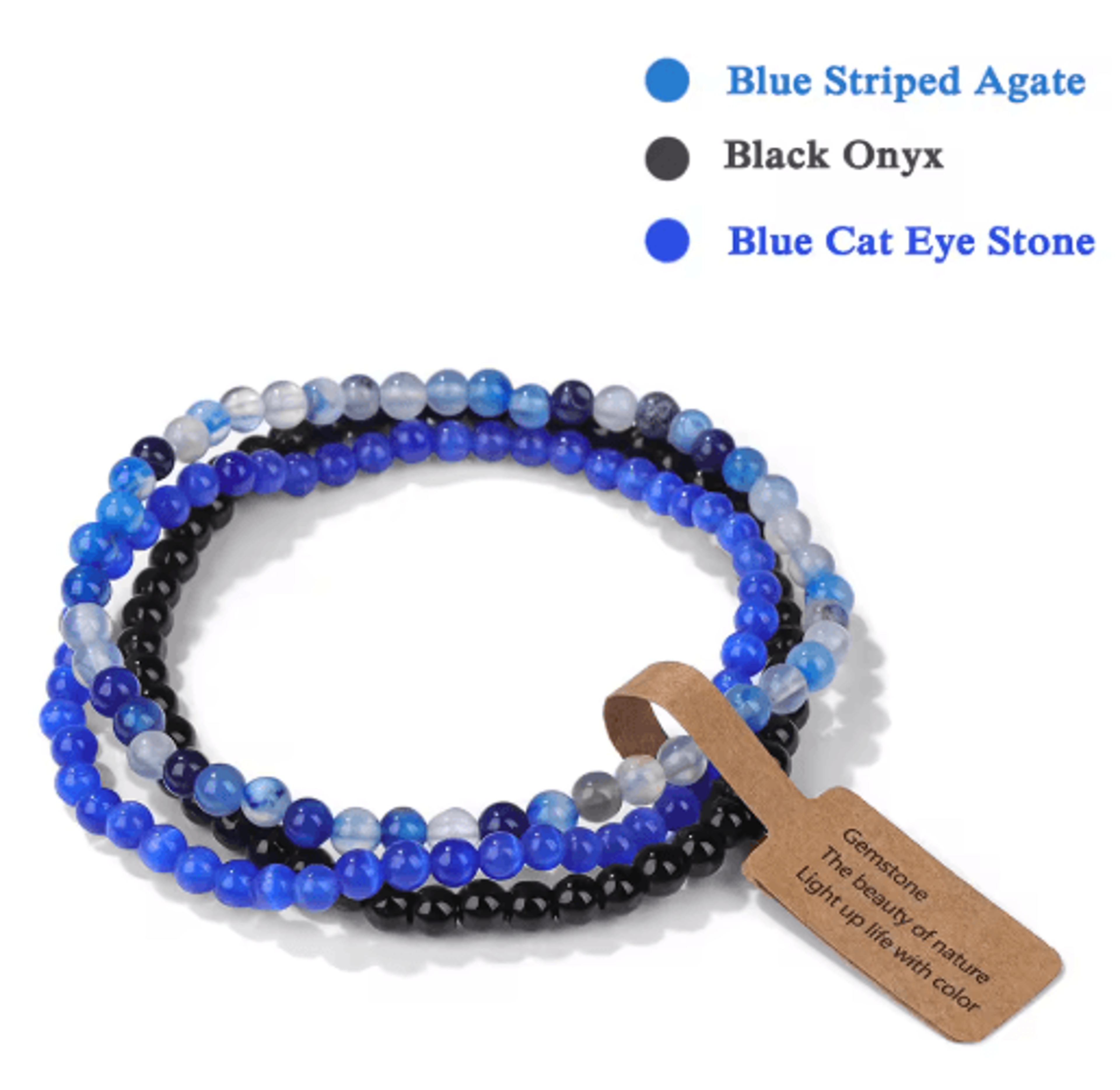 3Piece Natural Stone 4mm Beaded Bracelet Set 20