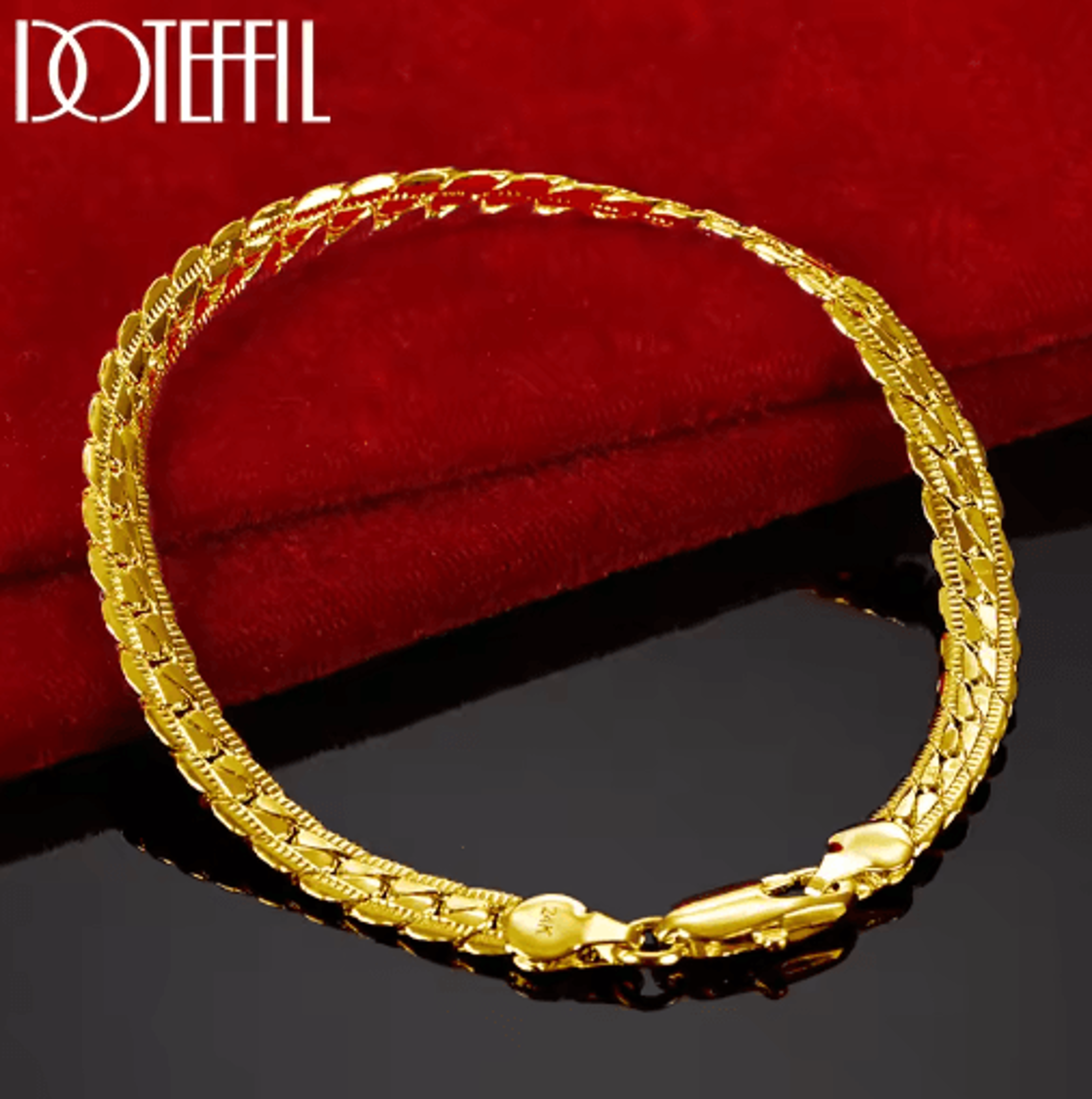 DOTEFFIL 925 Sterling Silver 18K Gold Flat Side Chain Bracelet 1