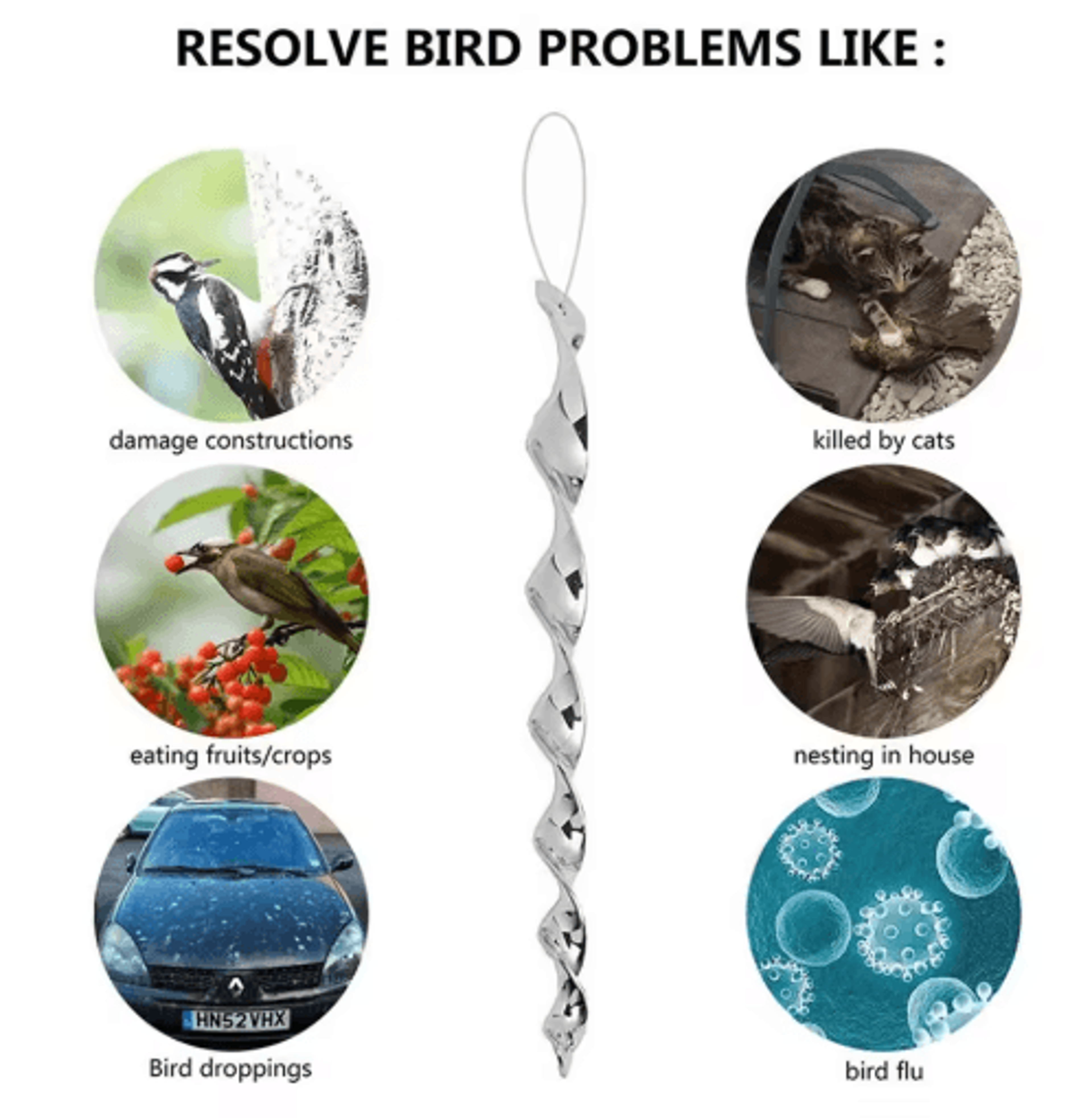 Reflective Wind Spiral Bird Repellent Hanging Rods 5