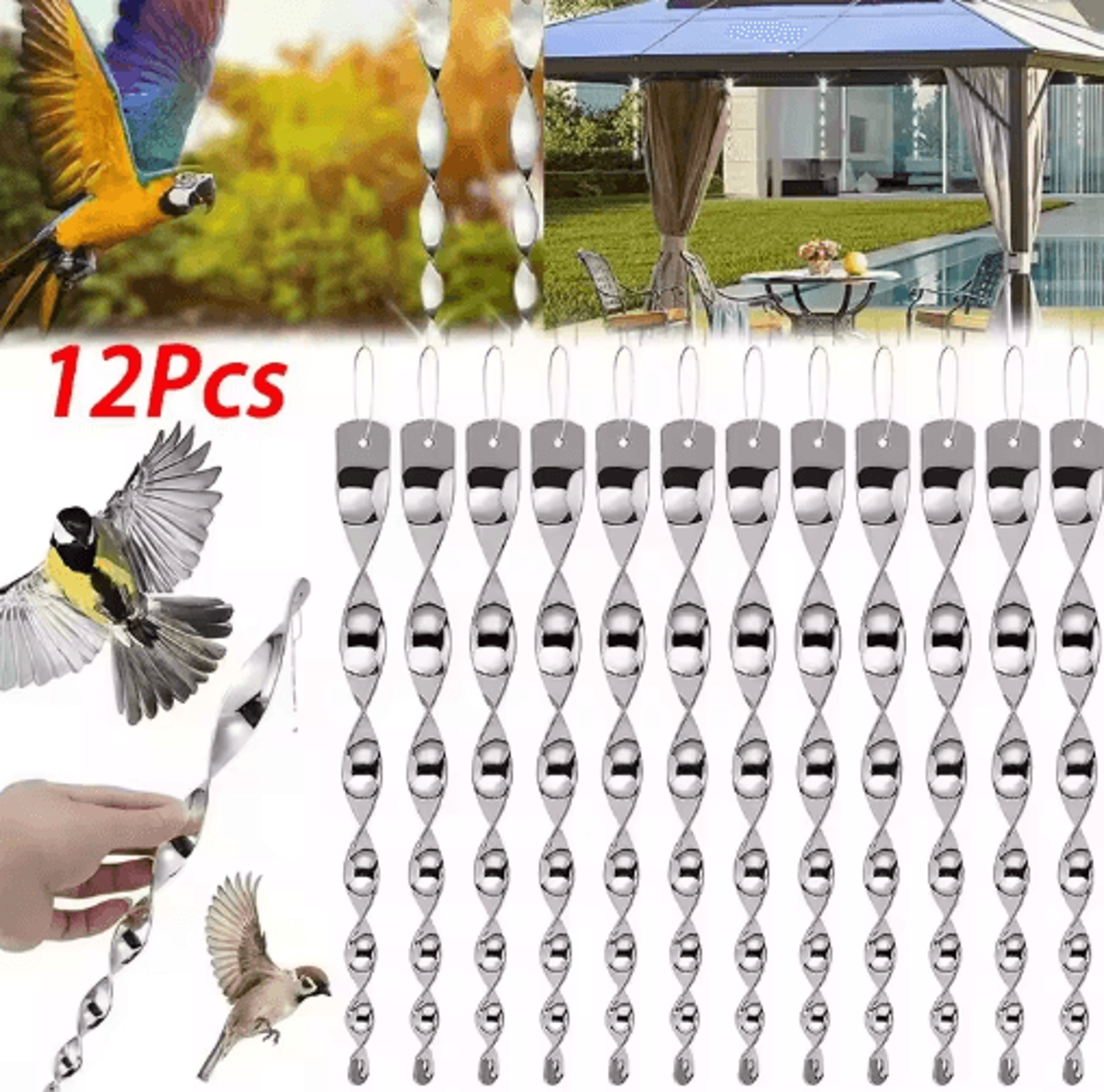 Reflective Wind Spiral Bird Repellent Hanging Rods 0
