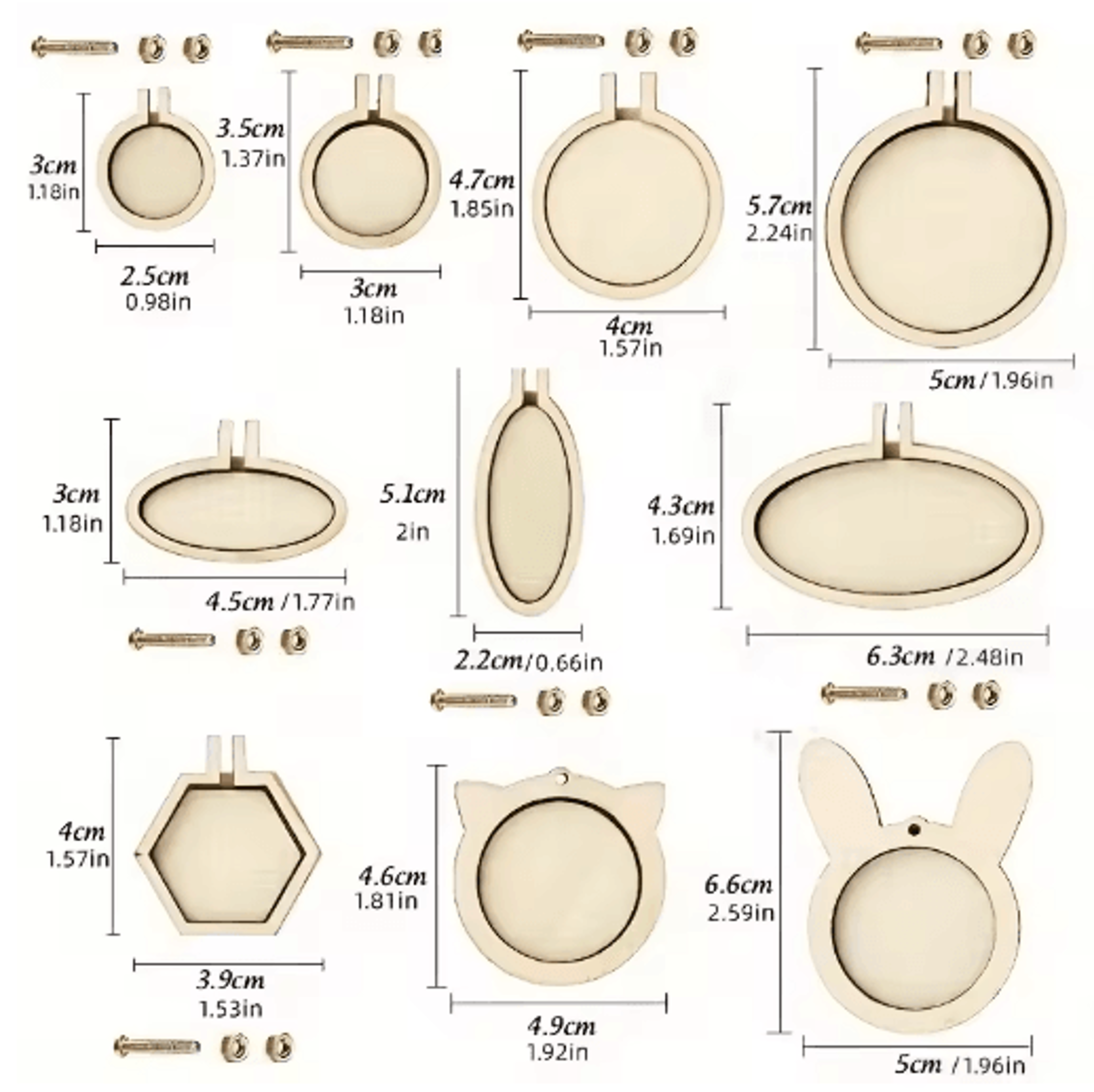 10PCS Mini Wooden Embroidery Hoop Pendant Kit 1