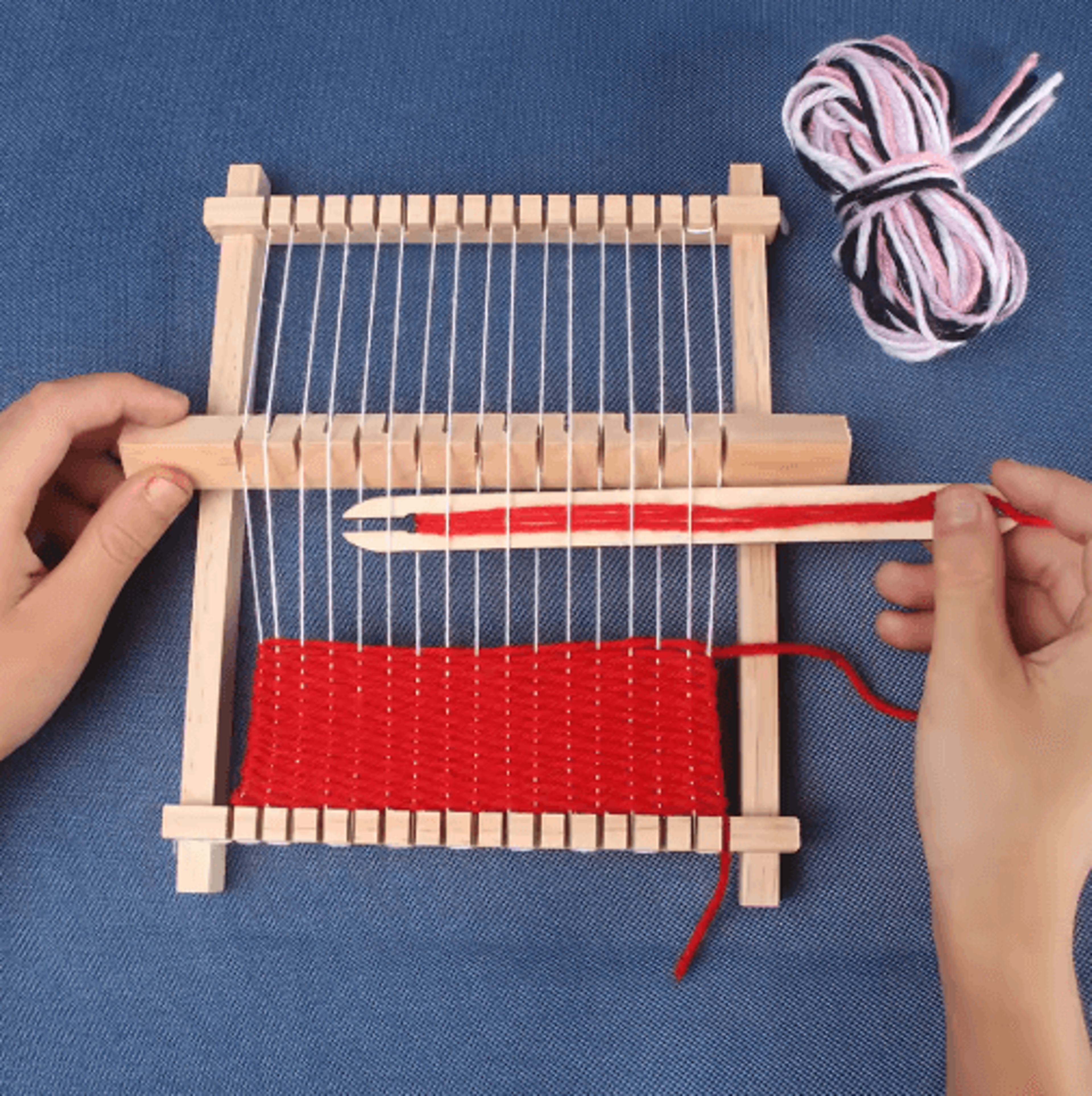 Mini DIY Wooden Weaving Loom  Spinning Wheel Set 6