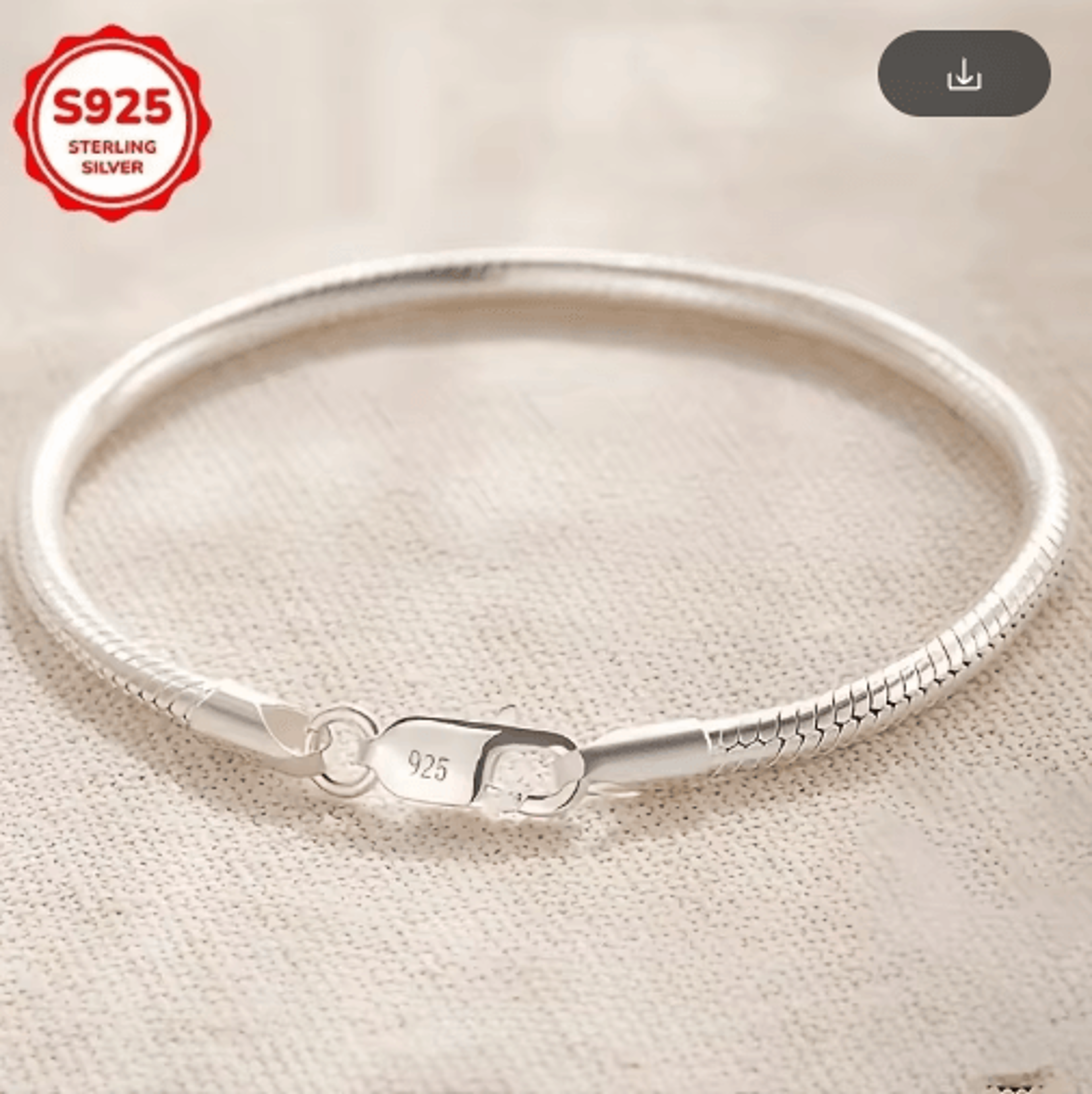 925 Sterling Silver 34mm Snake Chain Bracelet 0