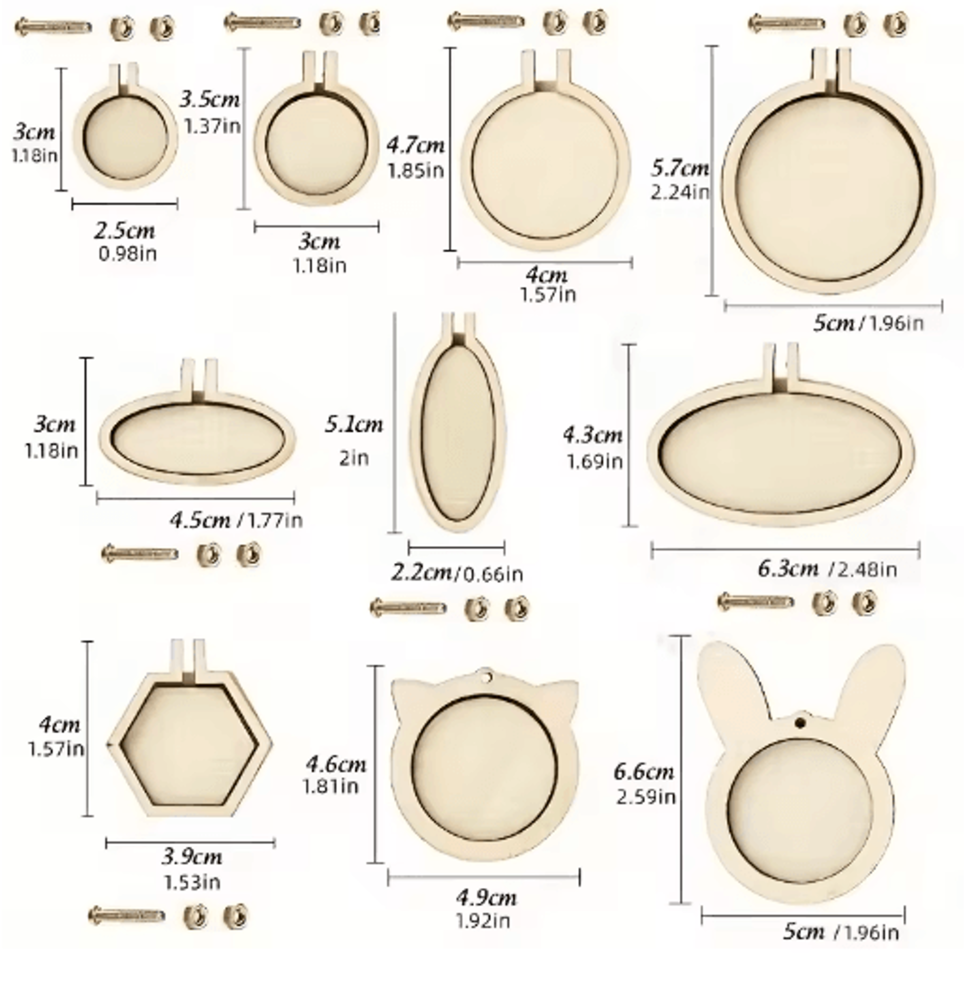 10PCS Mini Wooden Embroidery Hoop Pendant Set 8