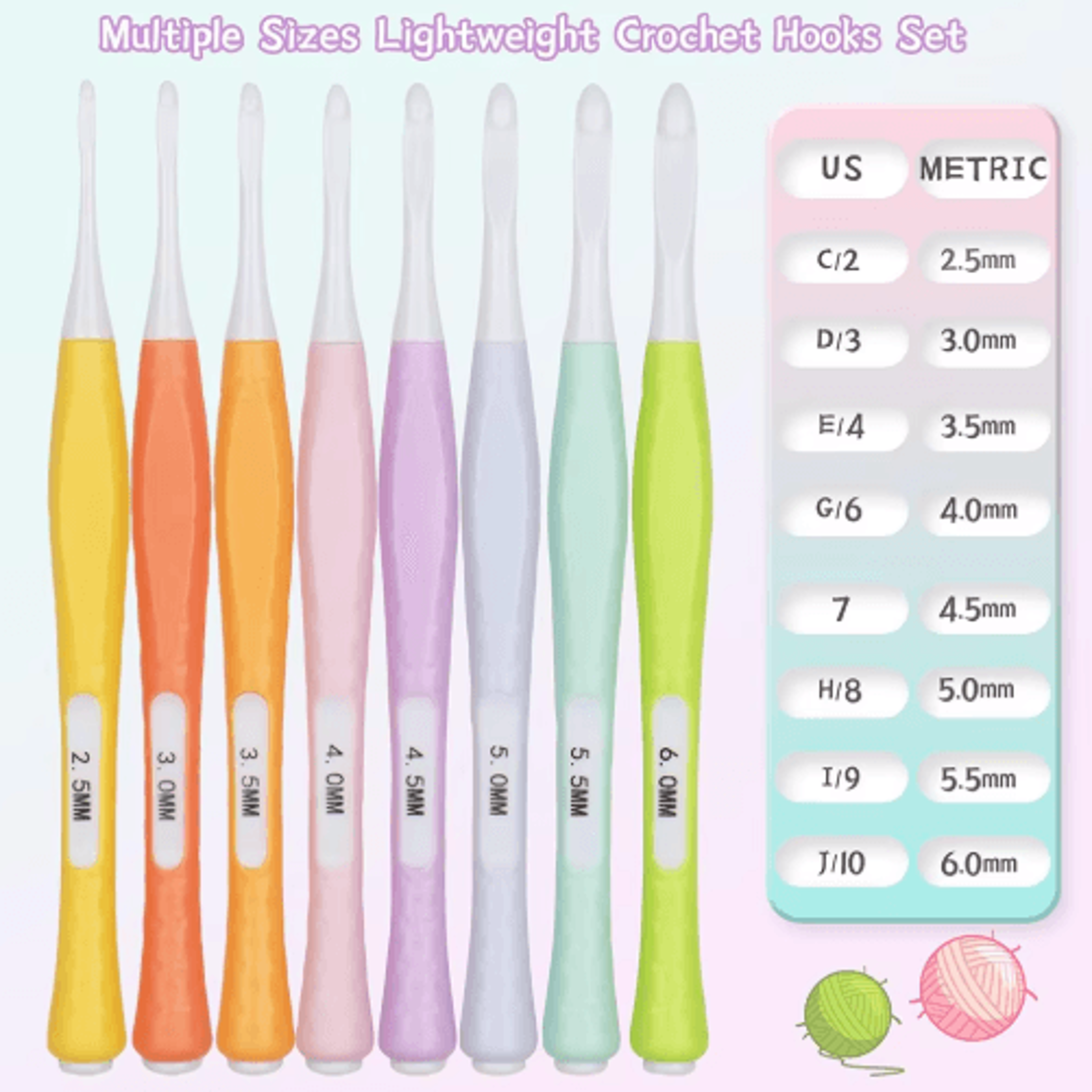 8PCS Ergonomic SoftGrip Inline Crochet Hook Set 0