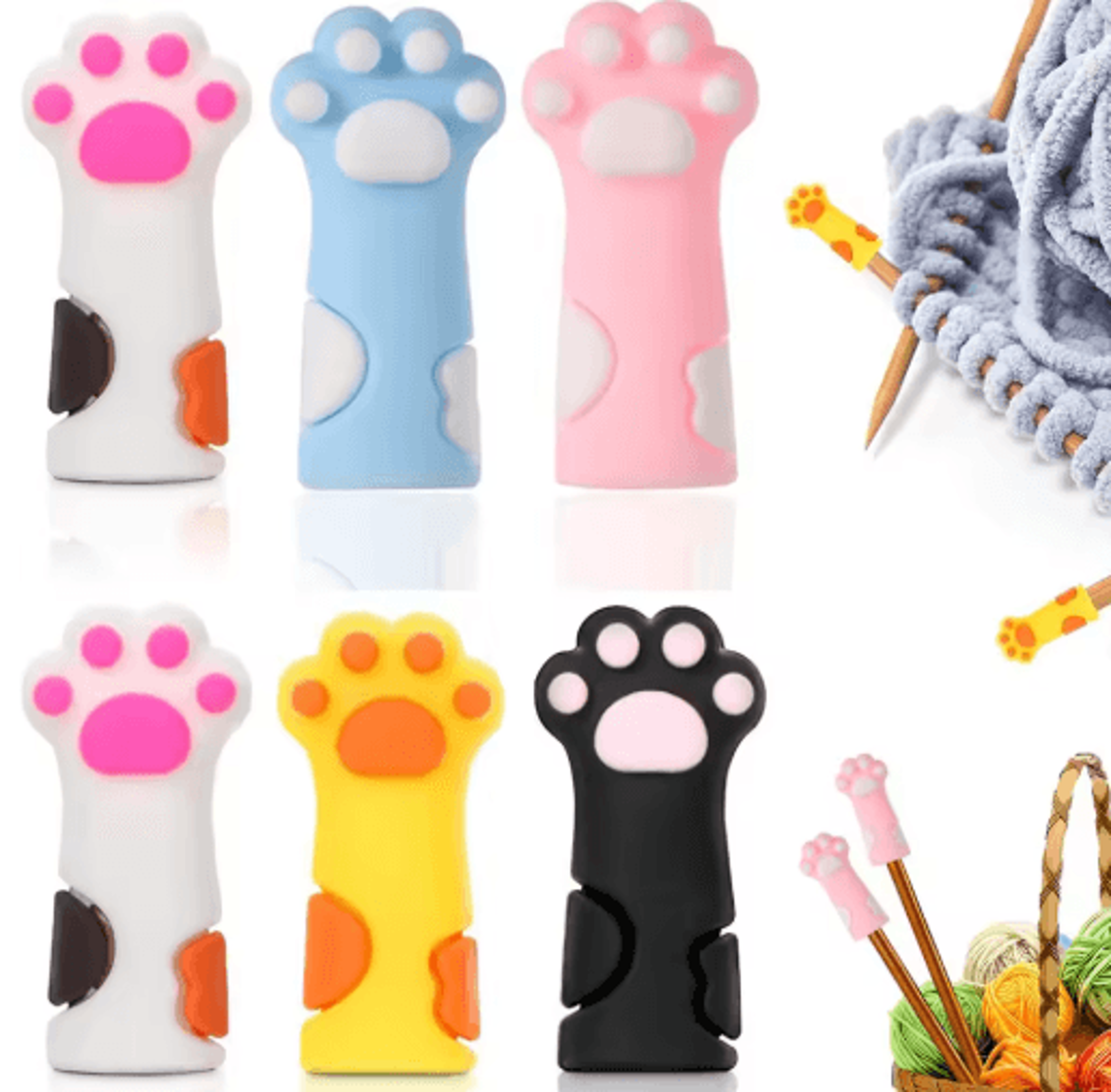 6PCS Cute Cat Paw Knitting Needle Stoppers 0