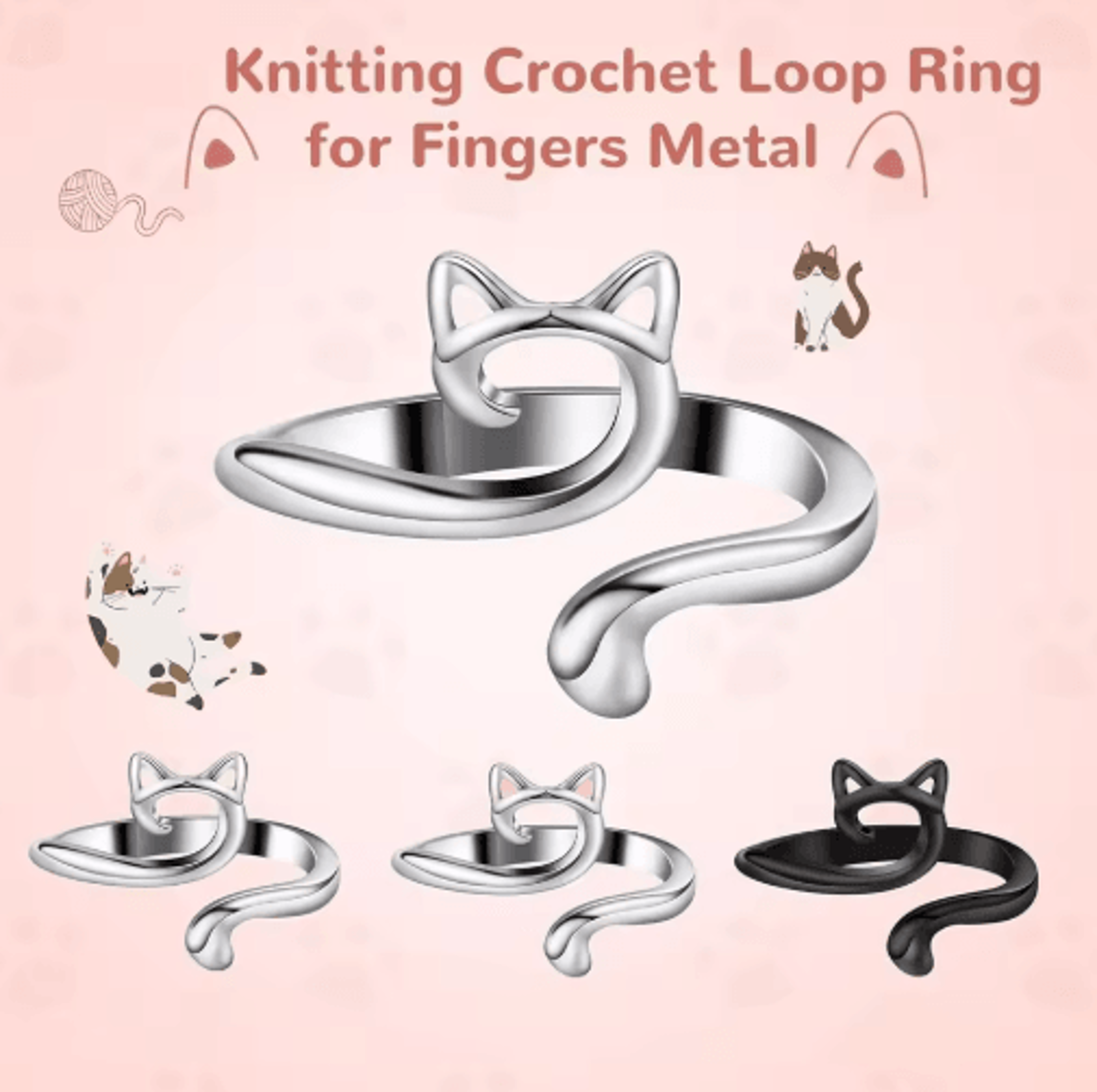 12PCS Adjustable Cat Crochet Tension Ring 9