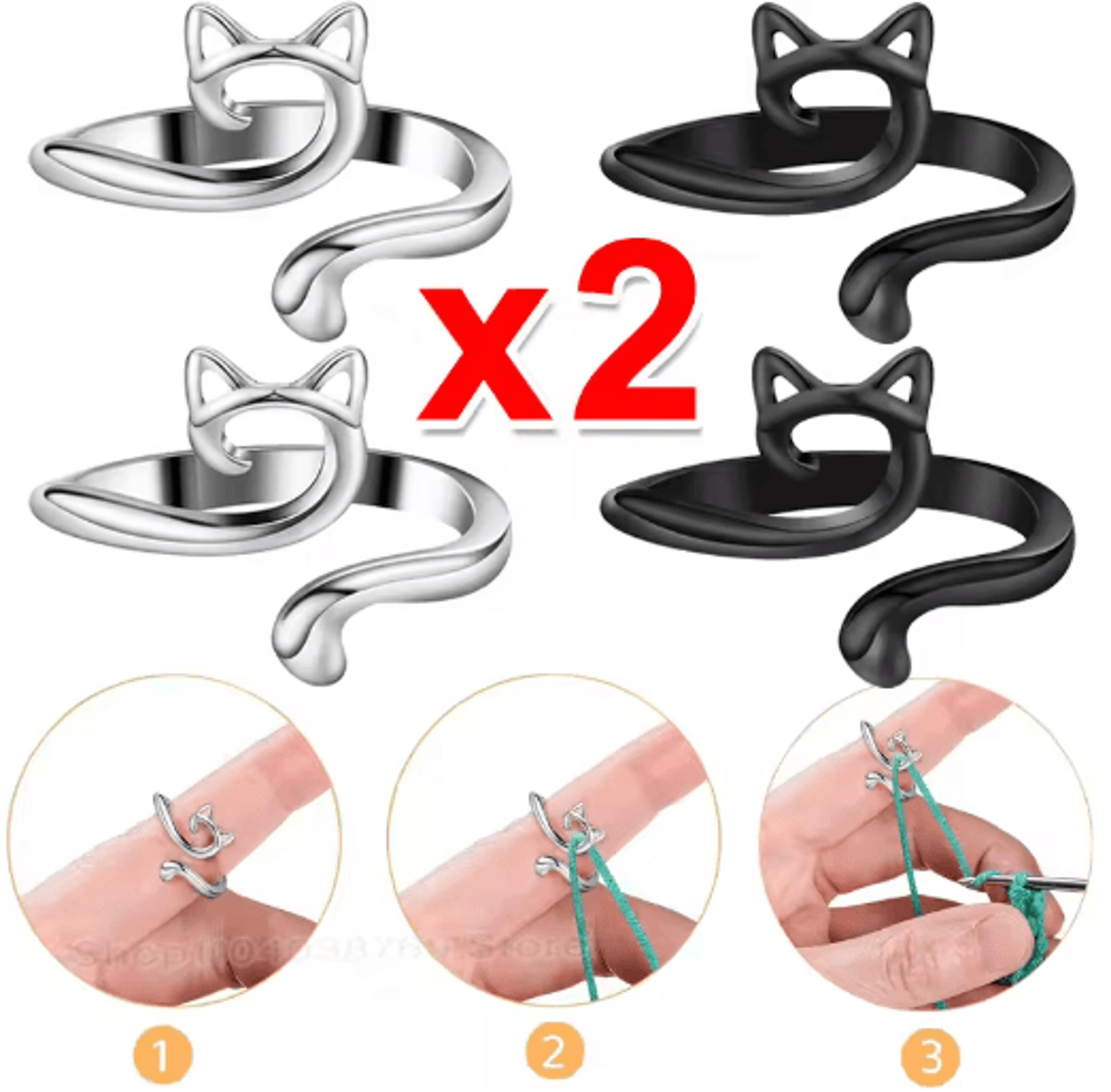 12PCS Adjustable Cat Crochet Tension Ring 0