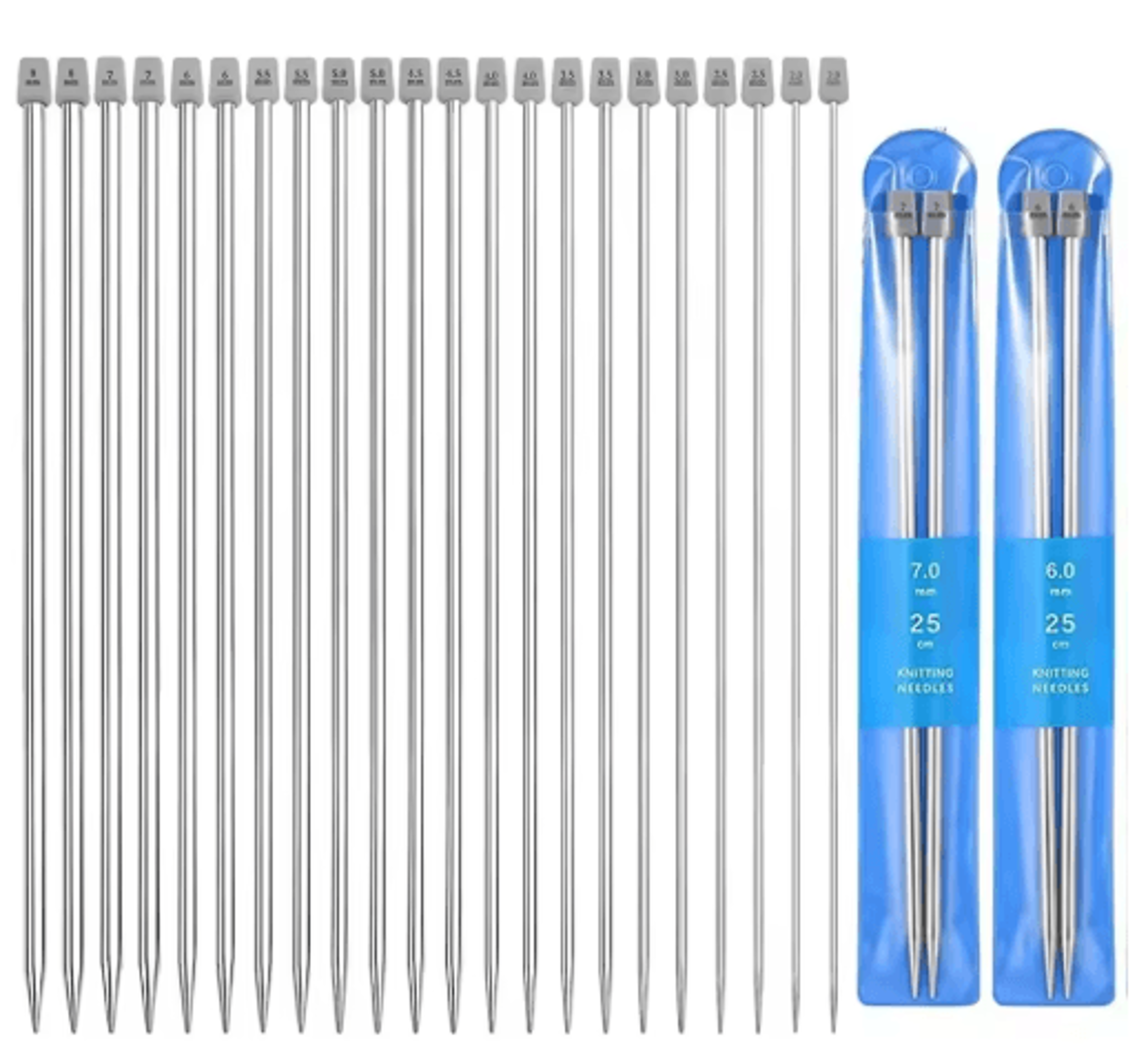 22PCS Stainless Steel Straight Knitting Needle Set 1