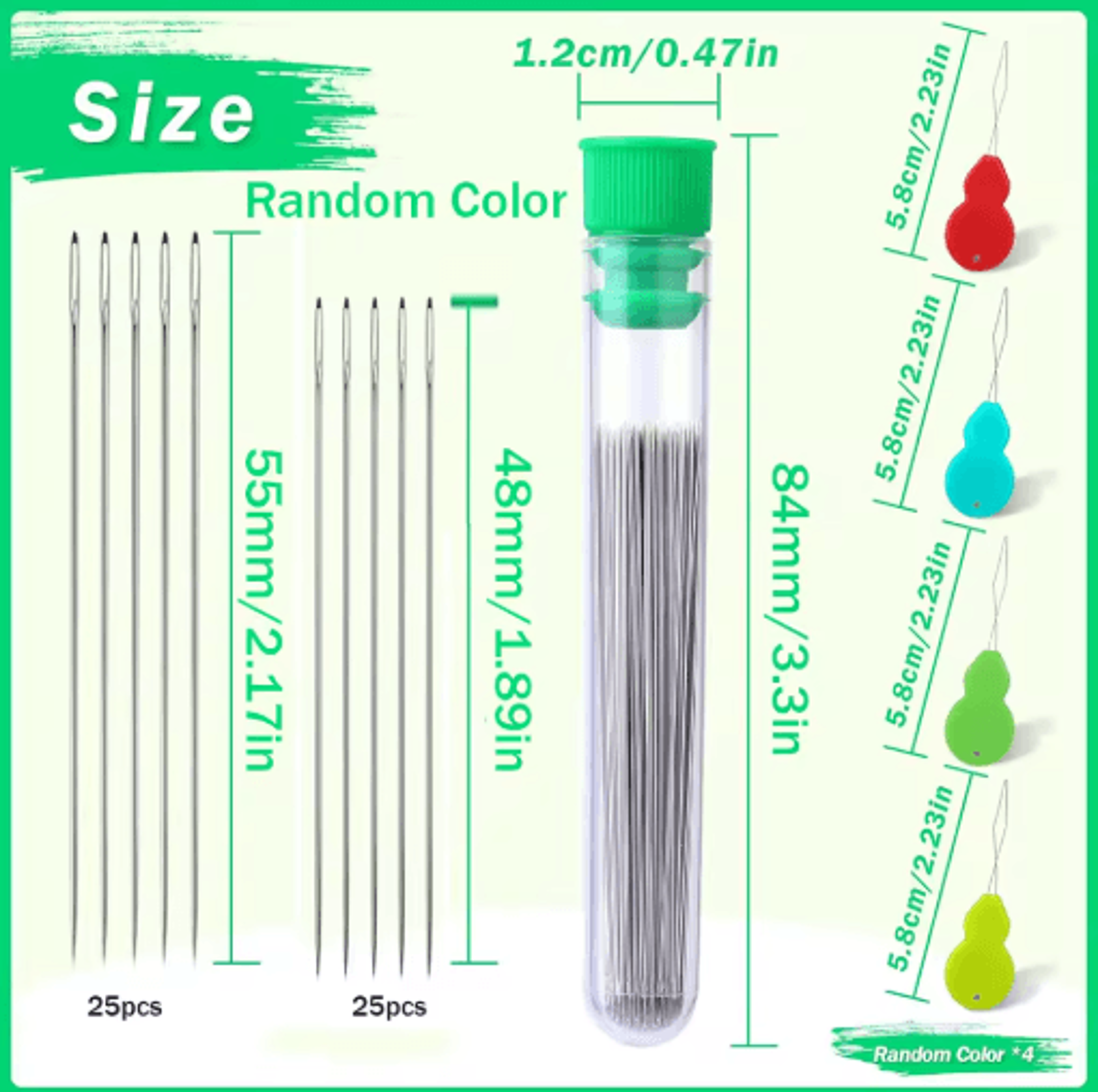 50PCS 55mm Beading Needle Set With Storage Bottle  Threaders 3