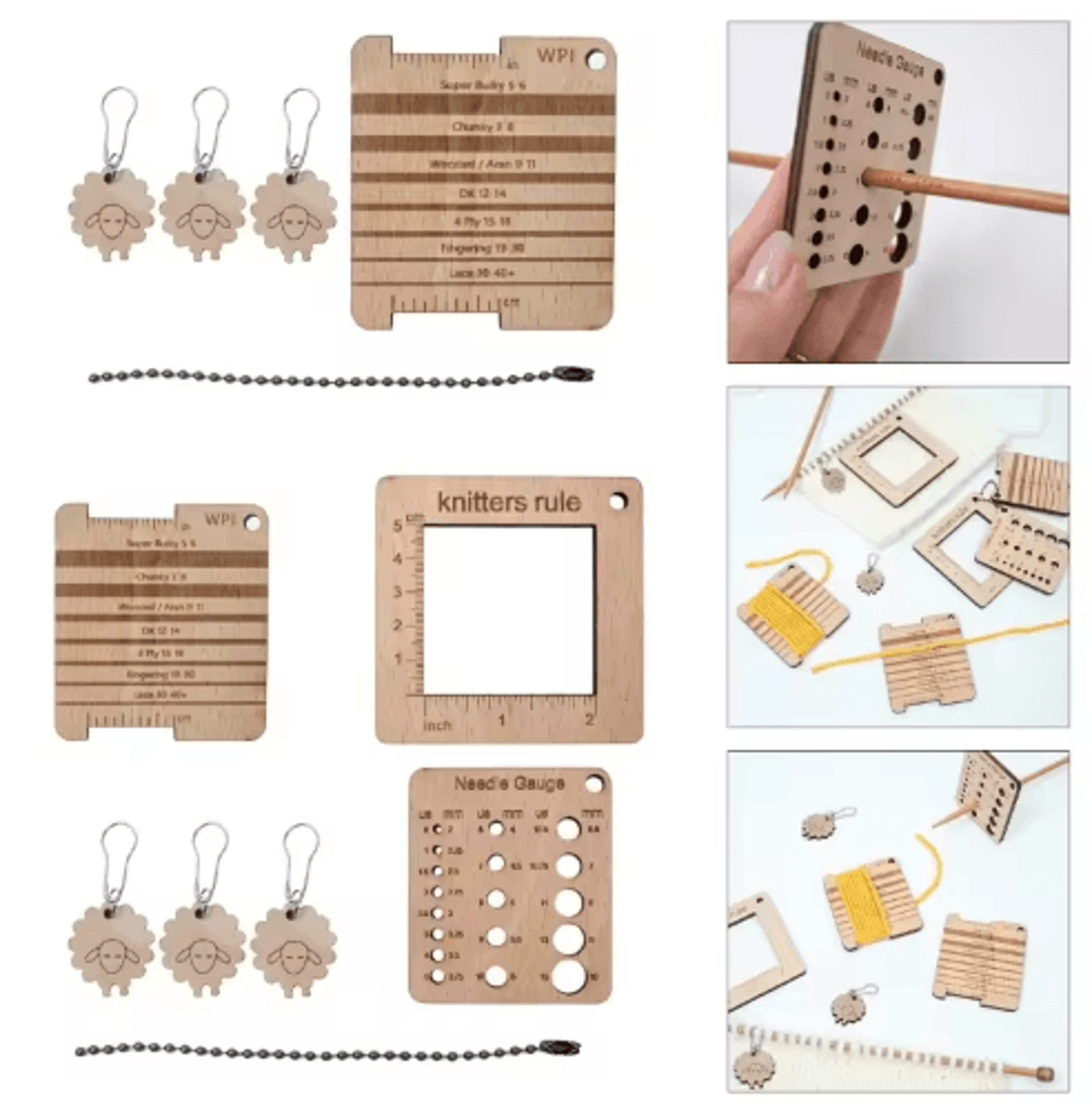 Knitting Yarn Gauge  Needle Measuring Ruler Set 6