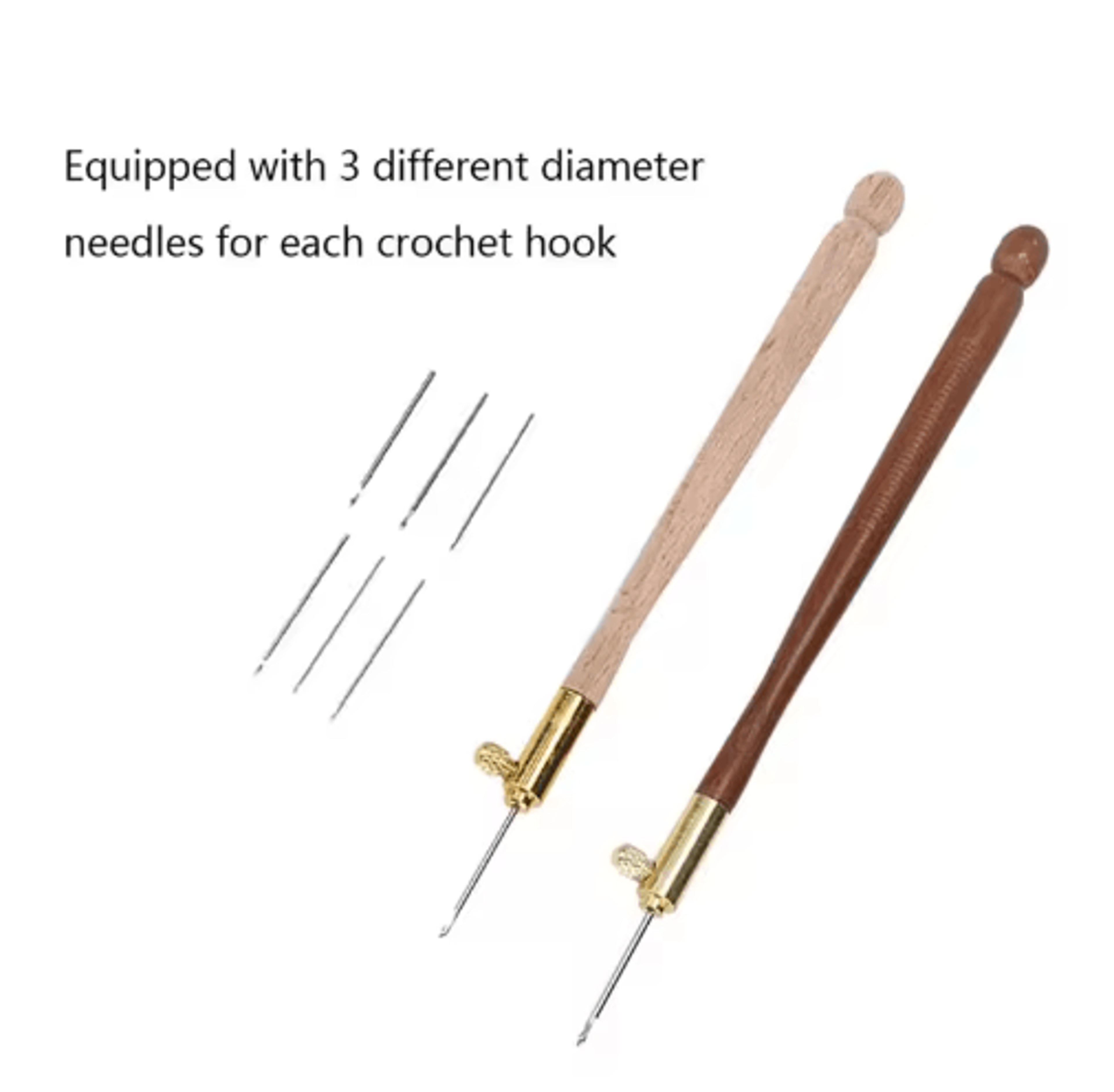 Wooden Handle Embroidery Crochet Hook With 3 Needles 0