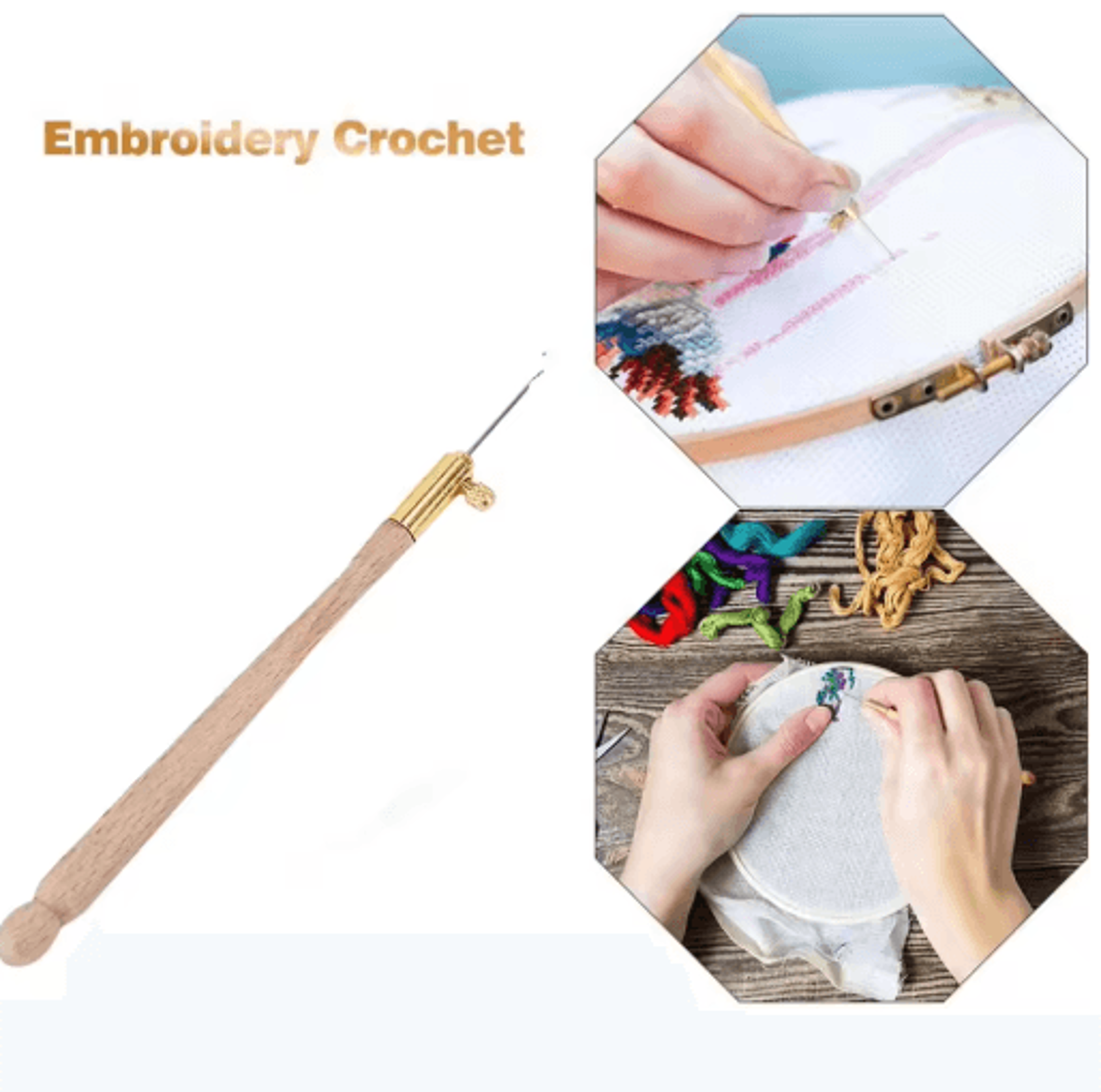 Wooden Handle Embroidery Crochet Hook With 3 Needles 5