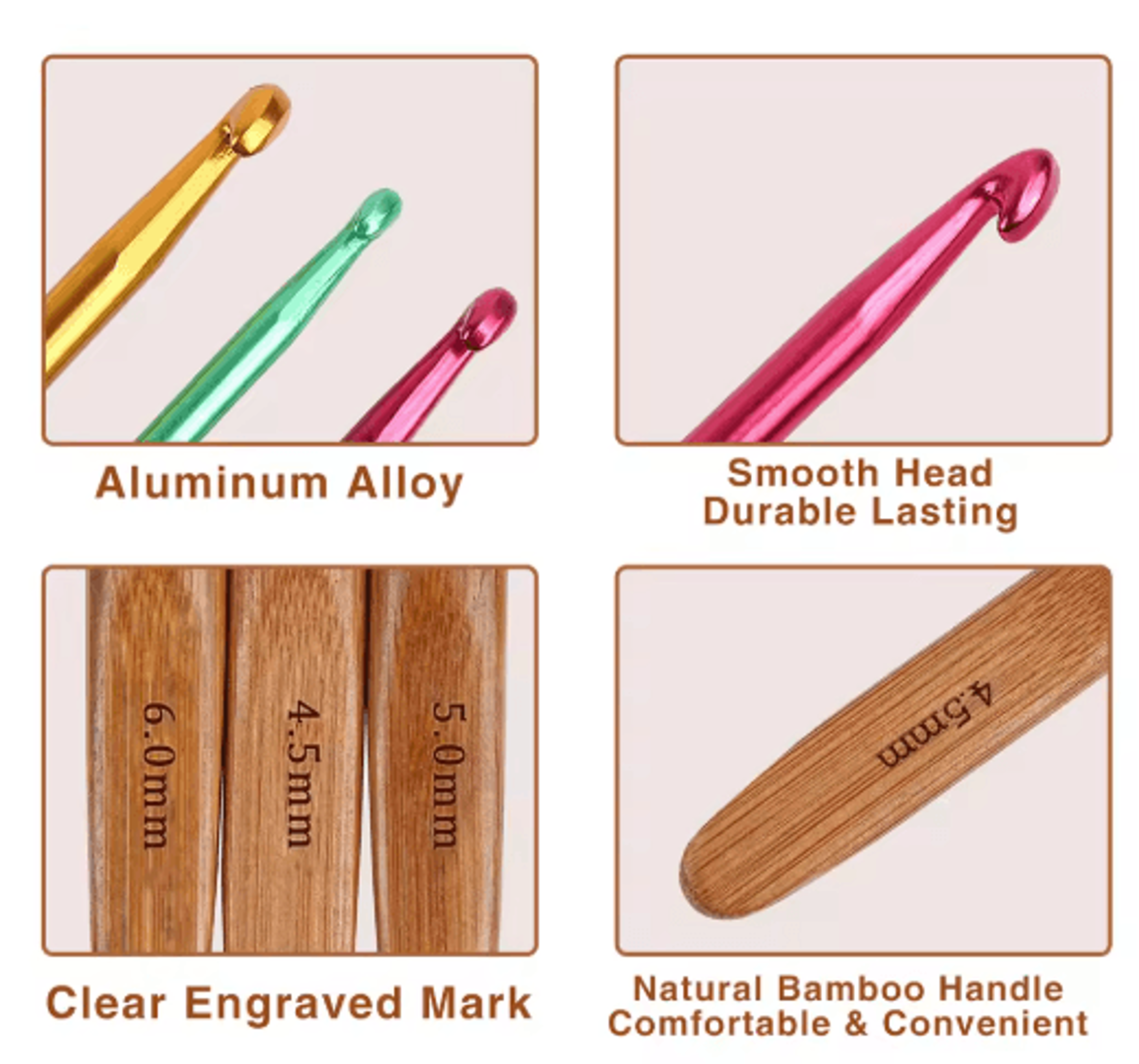 9Size Vintage Wooden Handle Crochet Hook Set 3