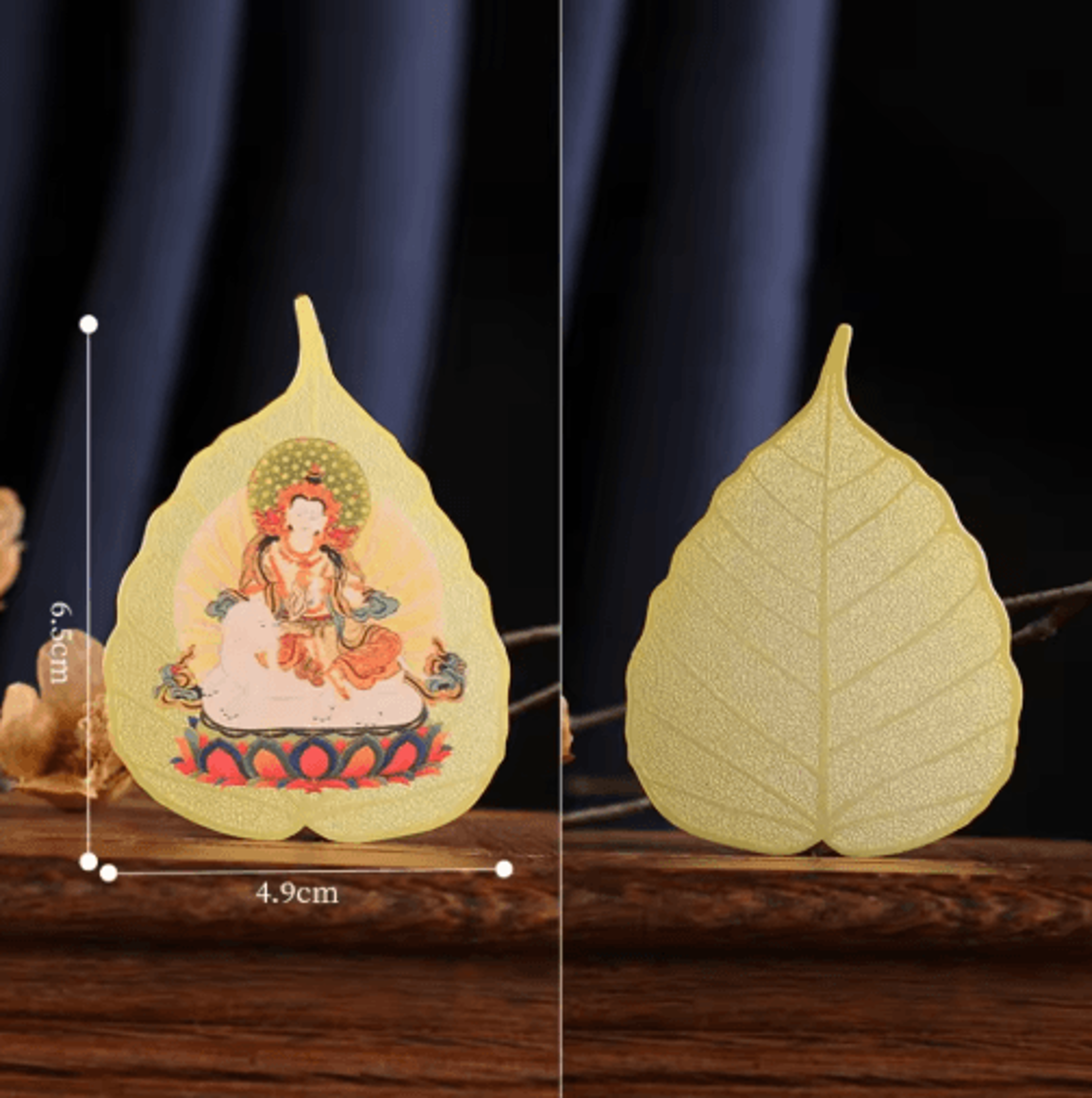 Chinese Culture Copper Bodhi Leaf Guardian Deity Ornament 1