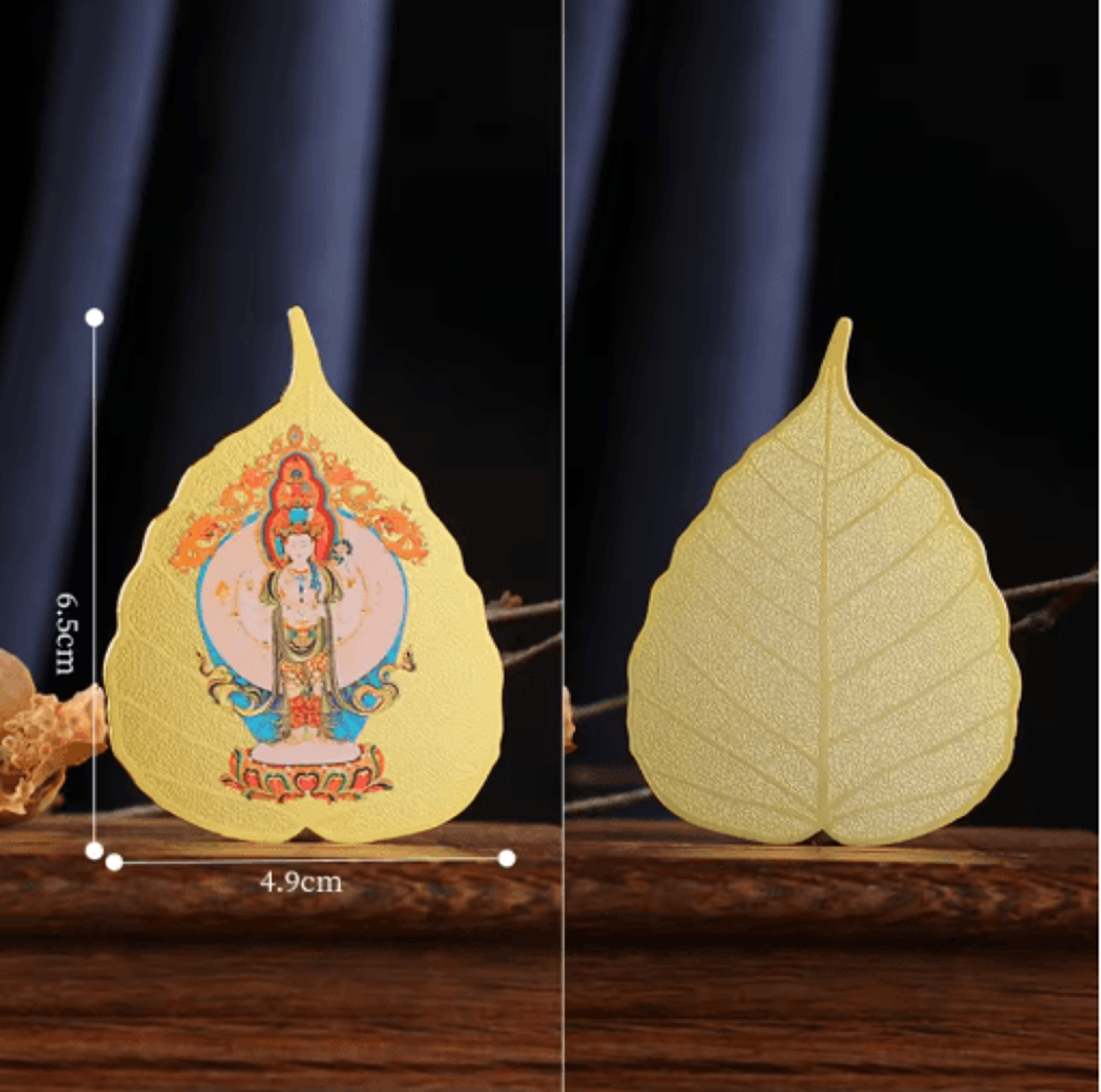 Chinese Culture Copper Bodhi Leaf Guardian Deity Ornament 5
