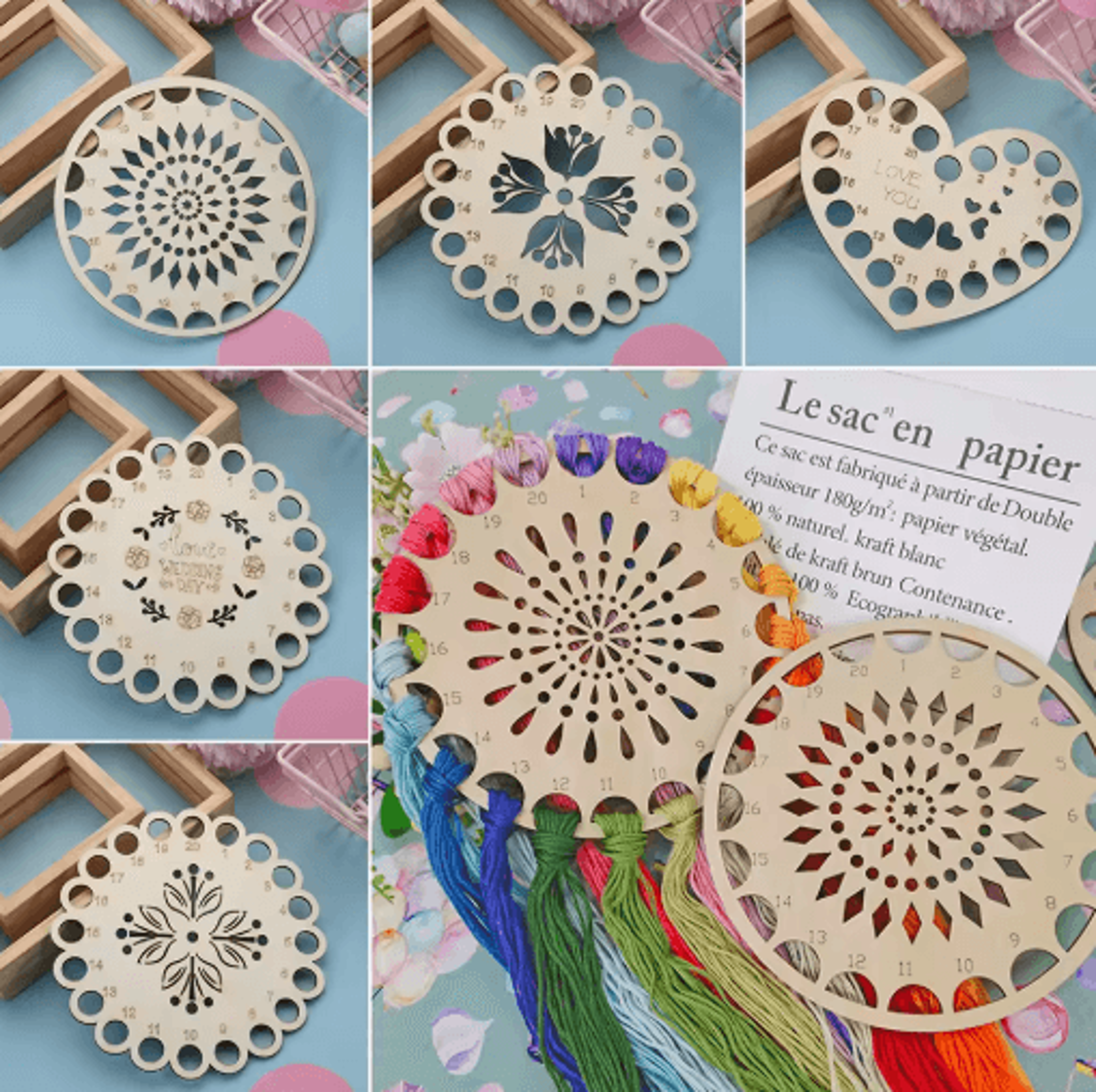 Wooden Embroidery Floss  Thread Organizer 17