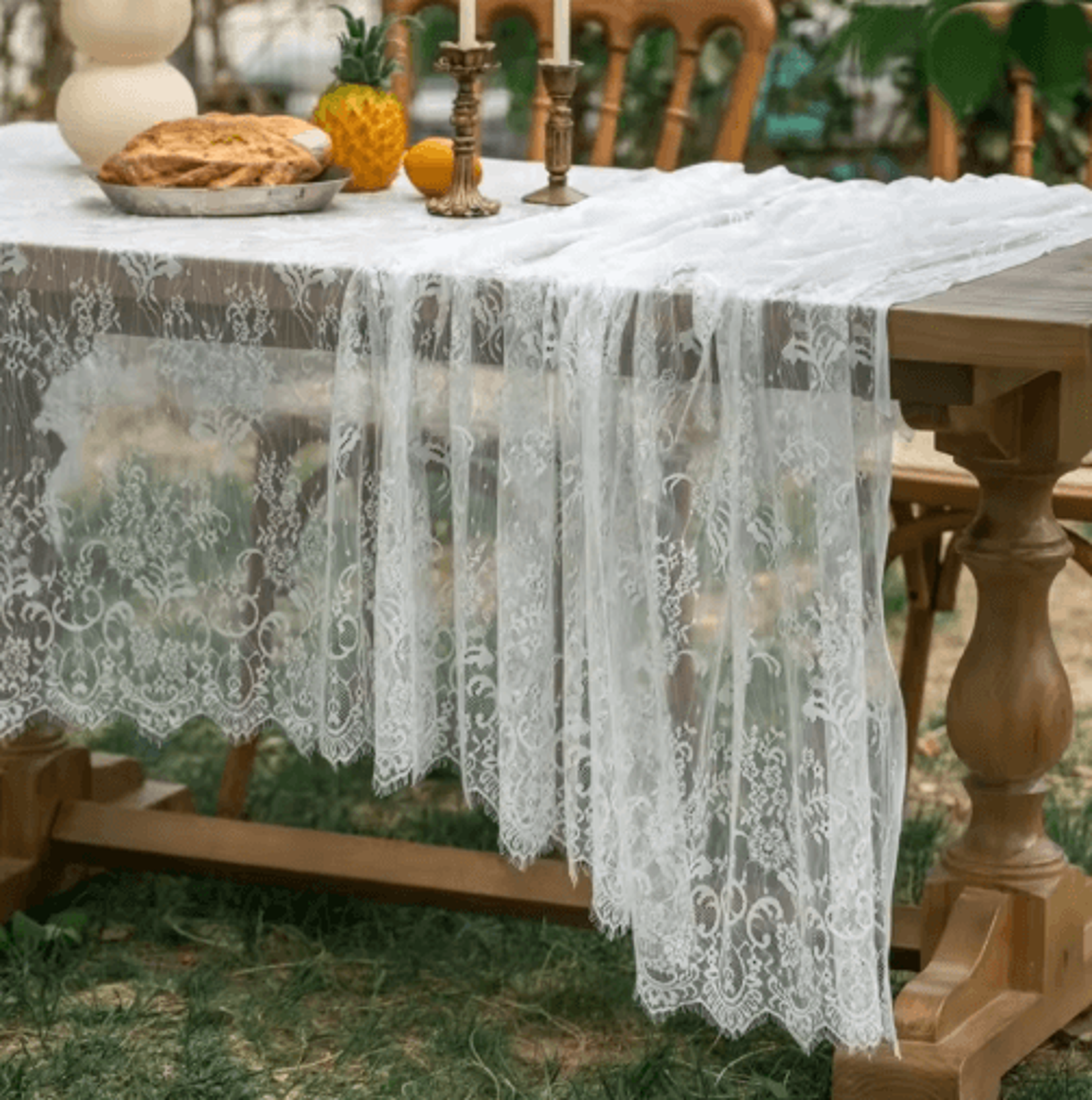 French Vintage White Lace Rectangular Tablecloth 0