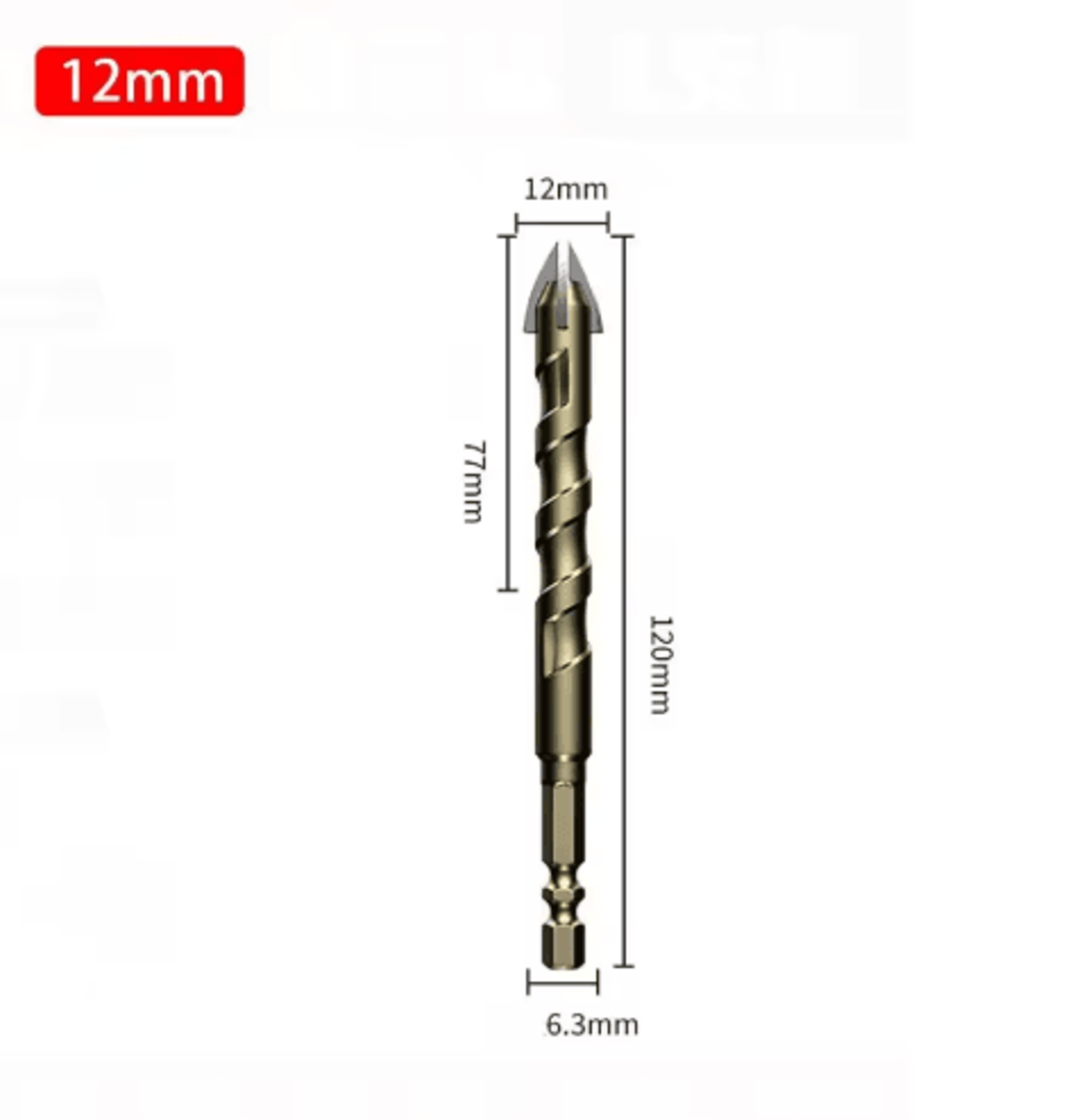 312mm CrossTip Hex Shank Tile Drill Bit 3