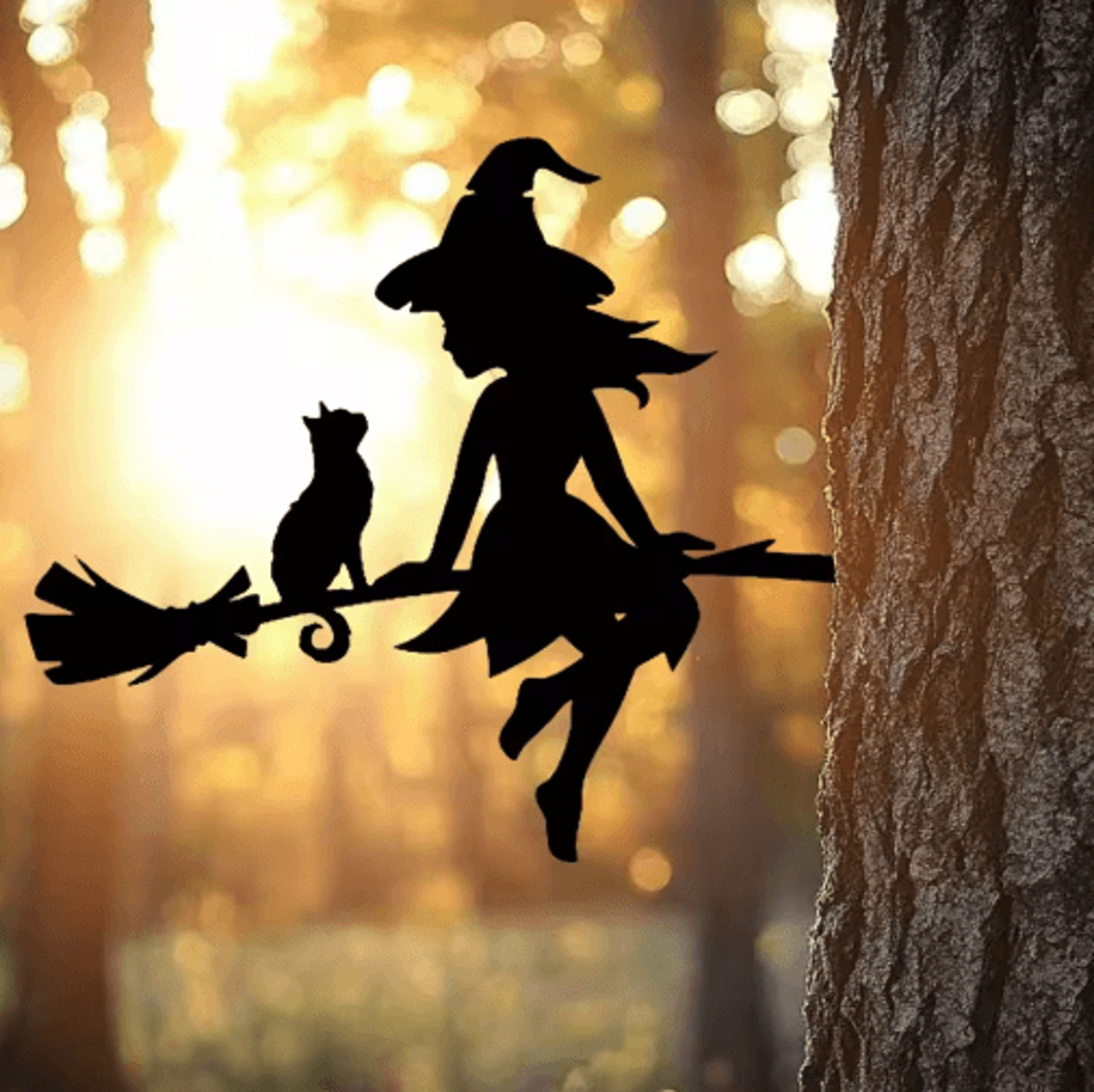 Witch  Cat Flying Broomstick Metal Garden Decoration 4