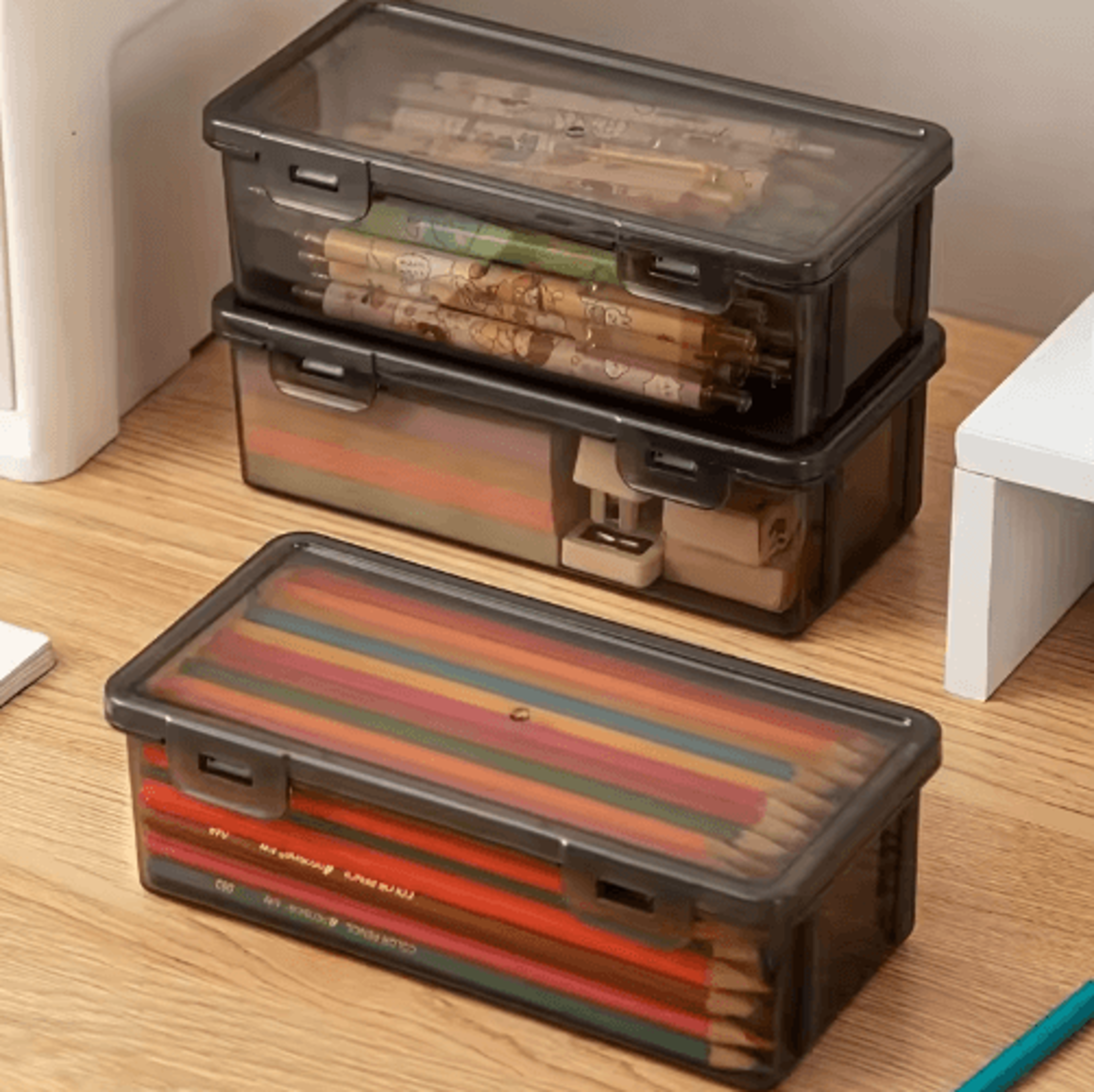 LargeCapacity Desktop Storage Box  Transparent Black Office Supplies  Pencil Organizer 0