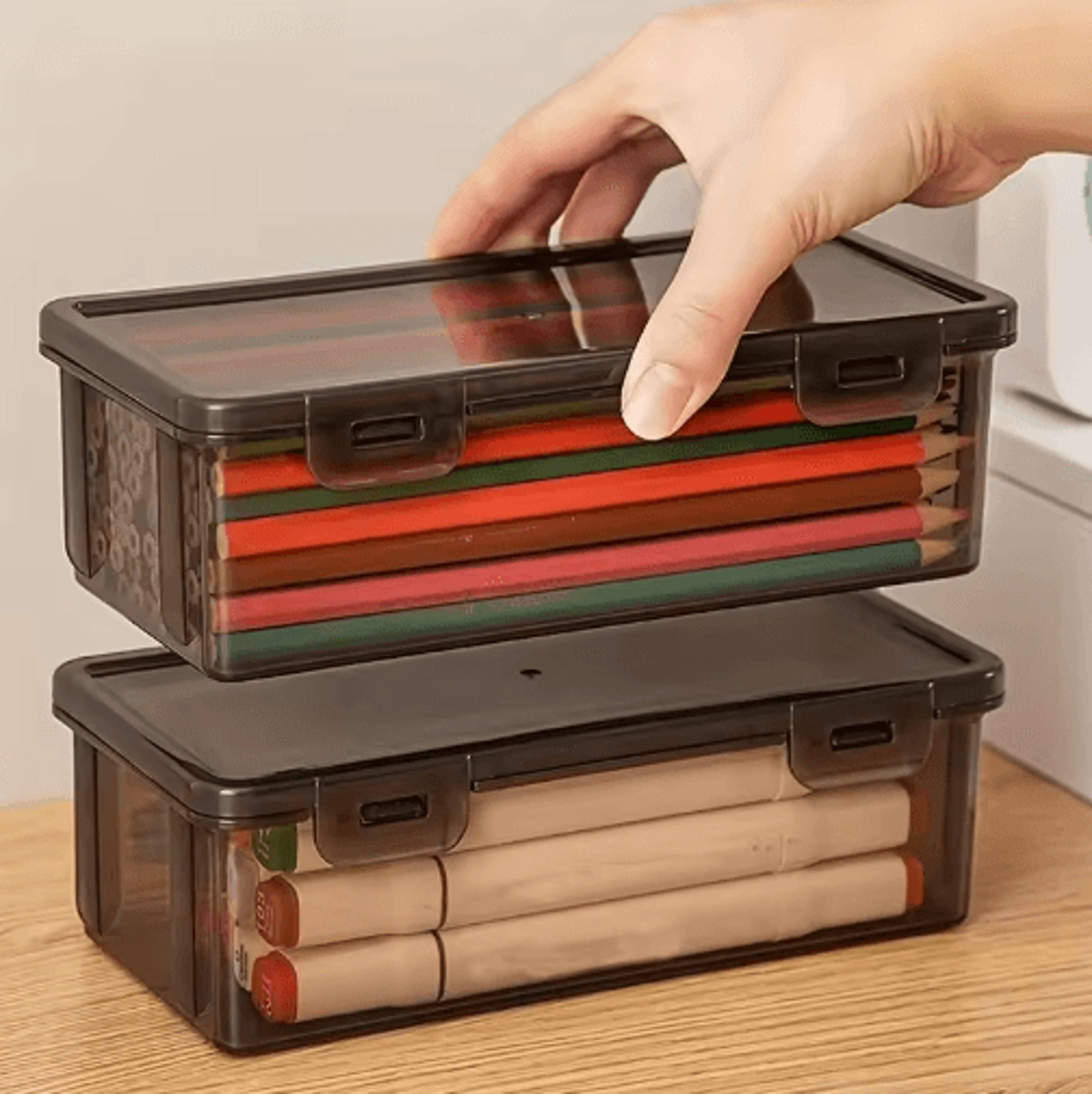 LargeCapacity Desktop Storage Box  Transparent Black Office Supplies  Pencil Organizer 2