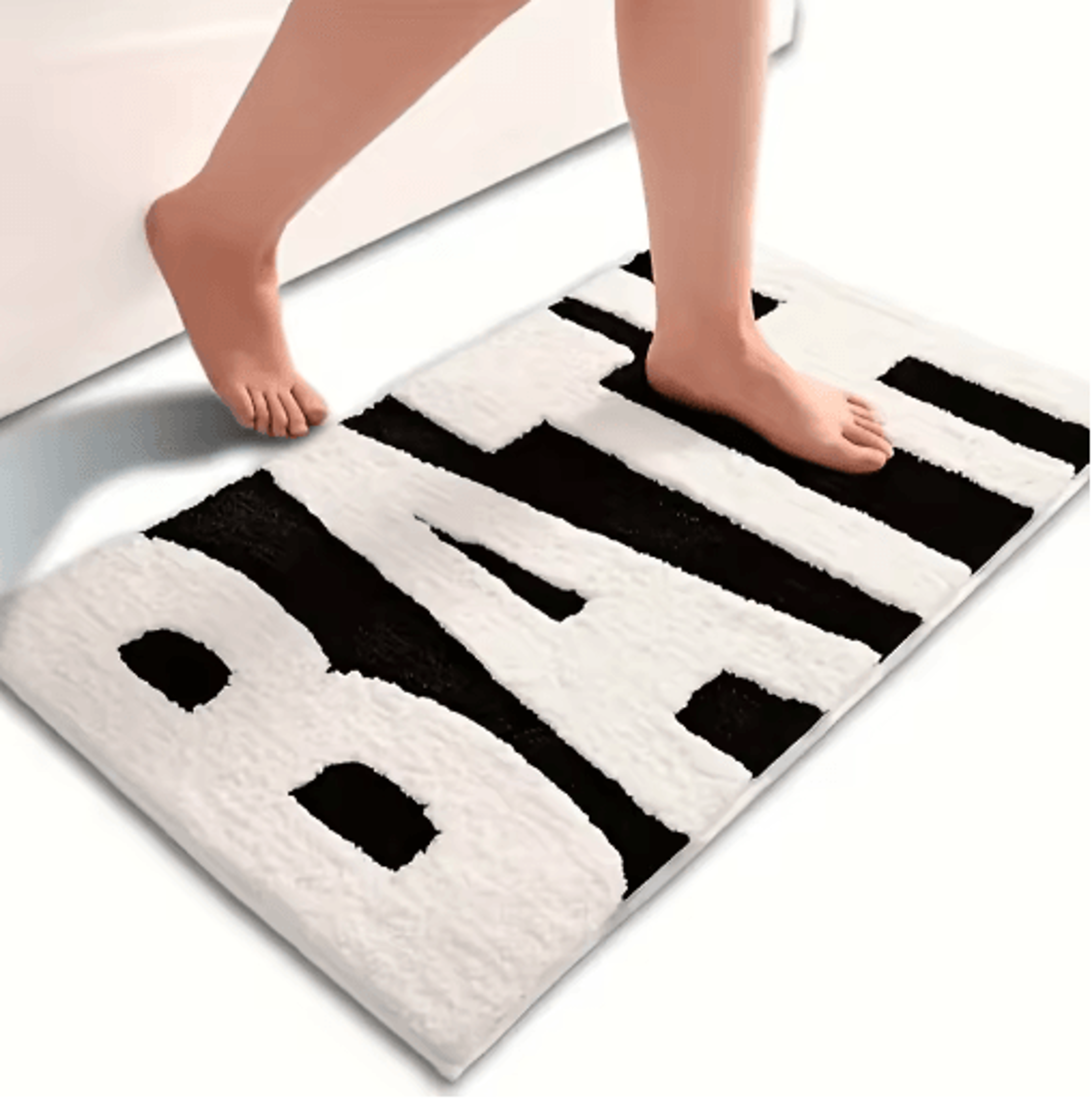 BATH Design NonSlip Bath Mat  UltraAbsorbent Black  White Bathroom Rug 5