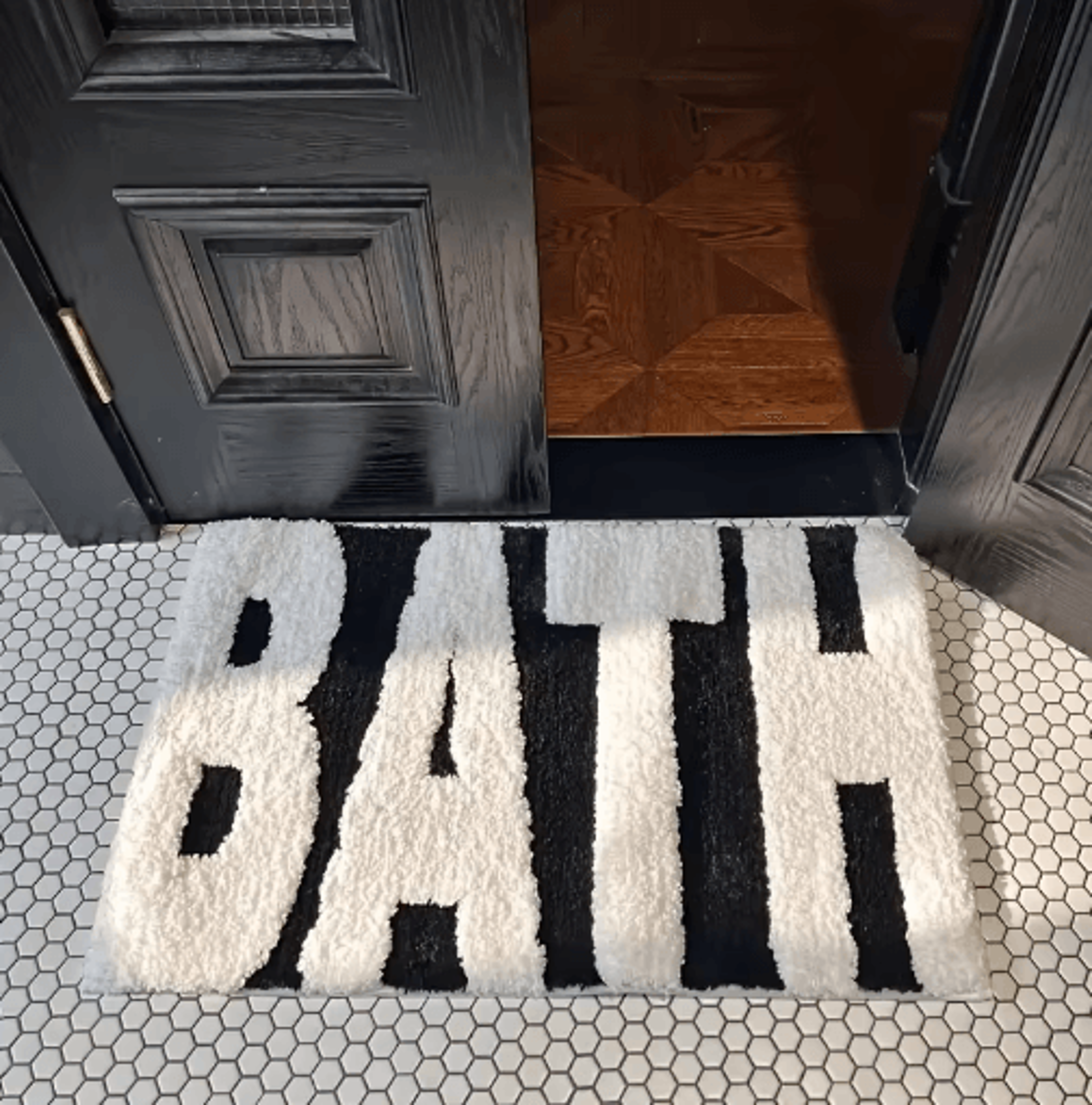 BATH Design NonSlip Bath Mat  UltraAbsorbent Black  White Bathroom Rug 0
