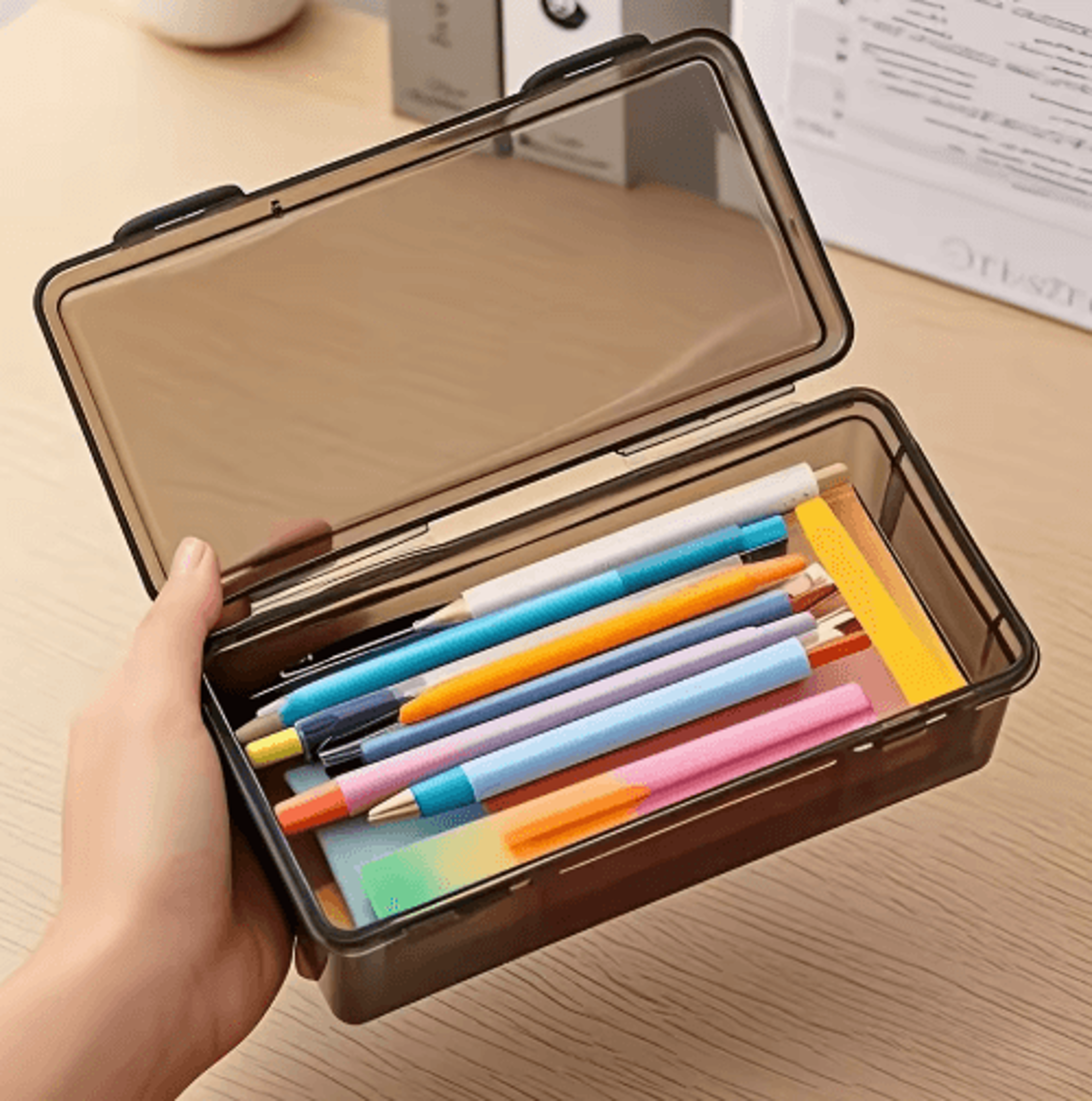 Black Transparent Pencil Storage Box With Lid  Desk Organizer For School  Office Supplies 6