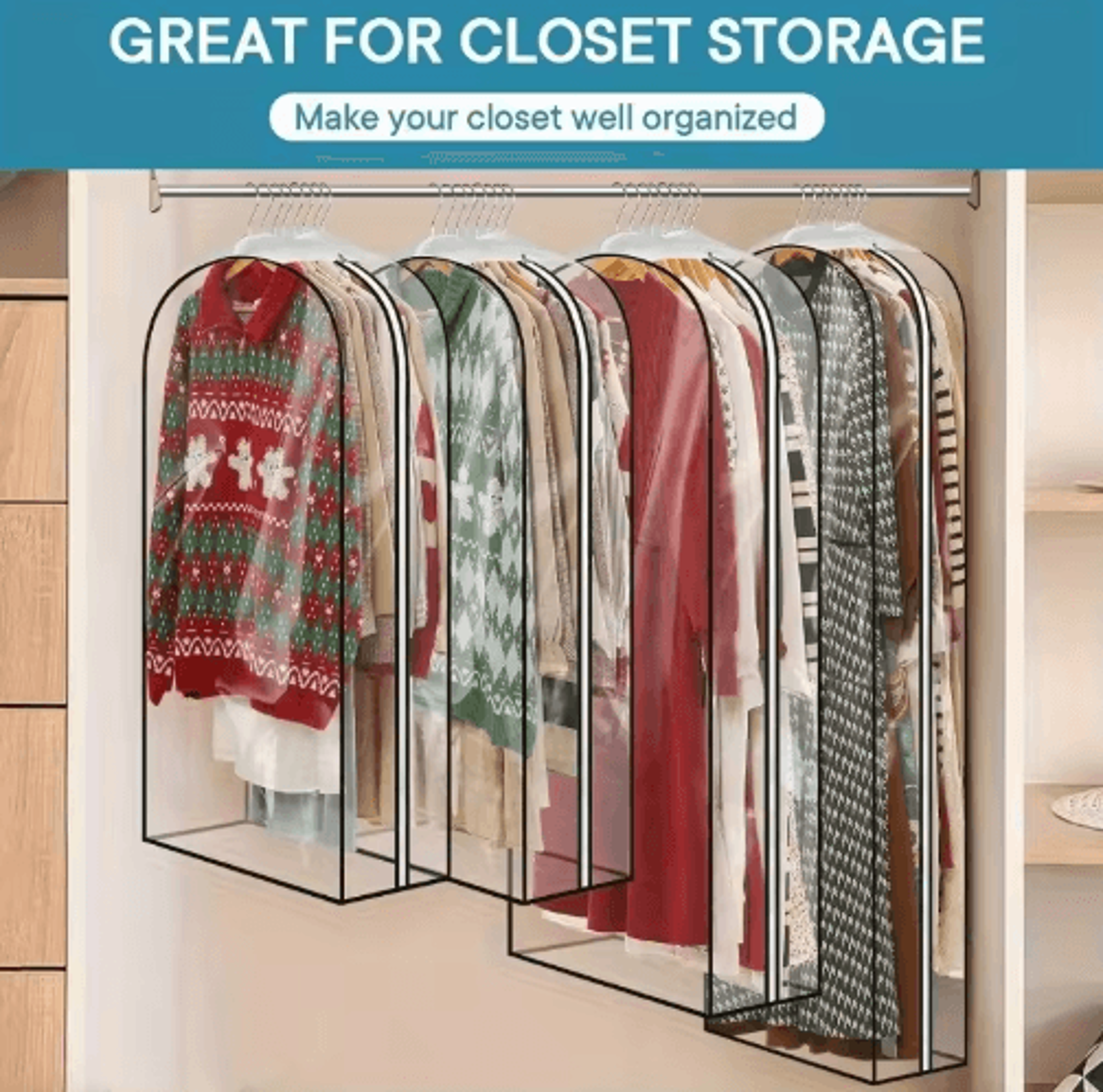 Sturdy Zippered Garment Bags  Hanging Closet Storage For Coats Jackets  Shirts 2