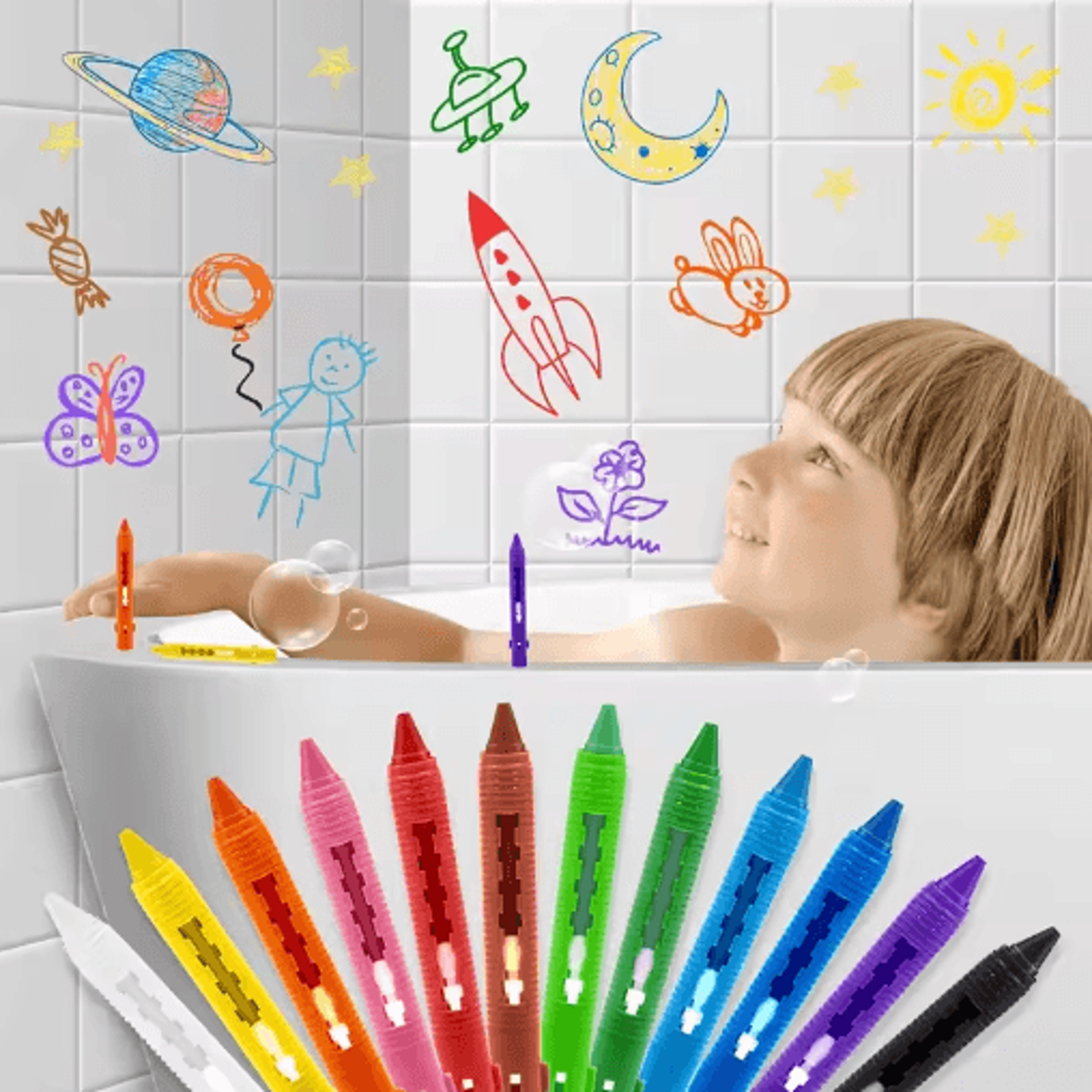 Washable Bath Crayons Set  Colorful EasyClean Bathtub Markers For Kids 0