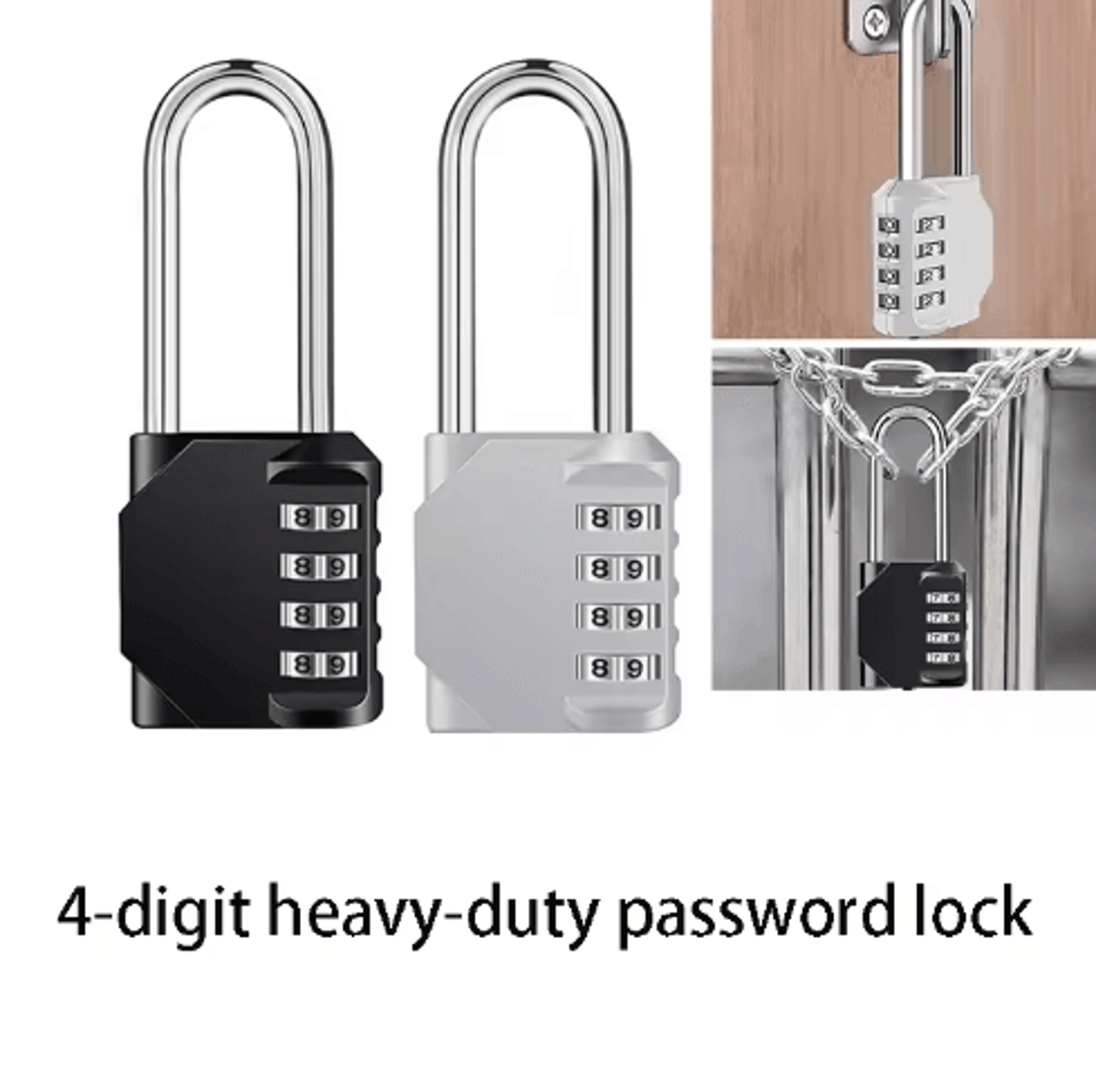 4Digit Combination Padlock  Waterproof Long Shackle Lock For Lockers Gates  Fences 0