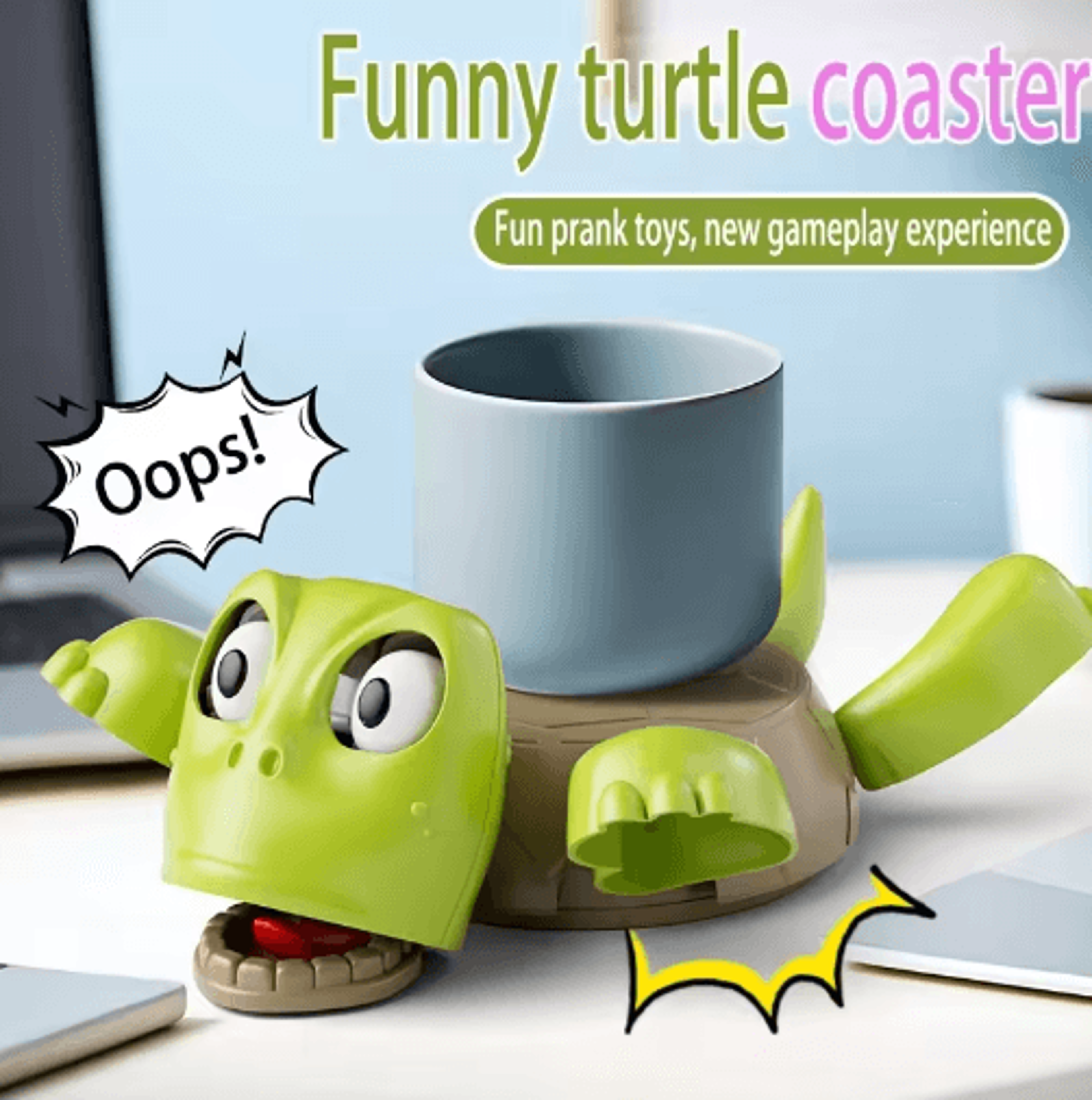 Funny Turtle Oops Coaster  Interactive Prank Toy  Novelty Desk Decor 4