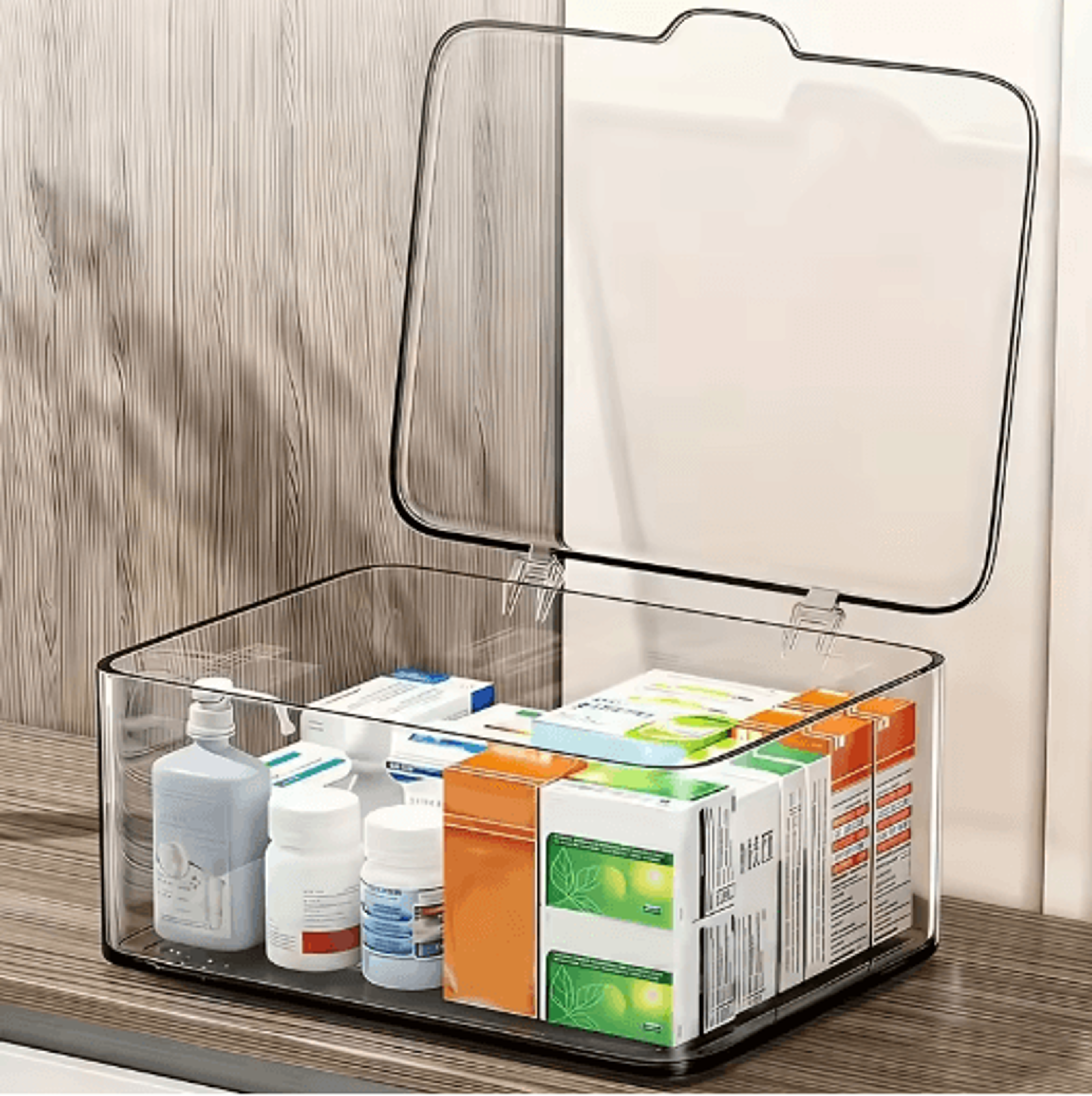 LargeCapacity Flip Top Storage Box  Transparent Desktop Organizer 0