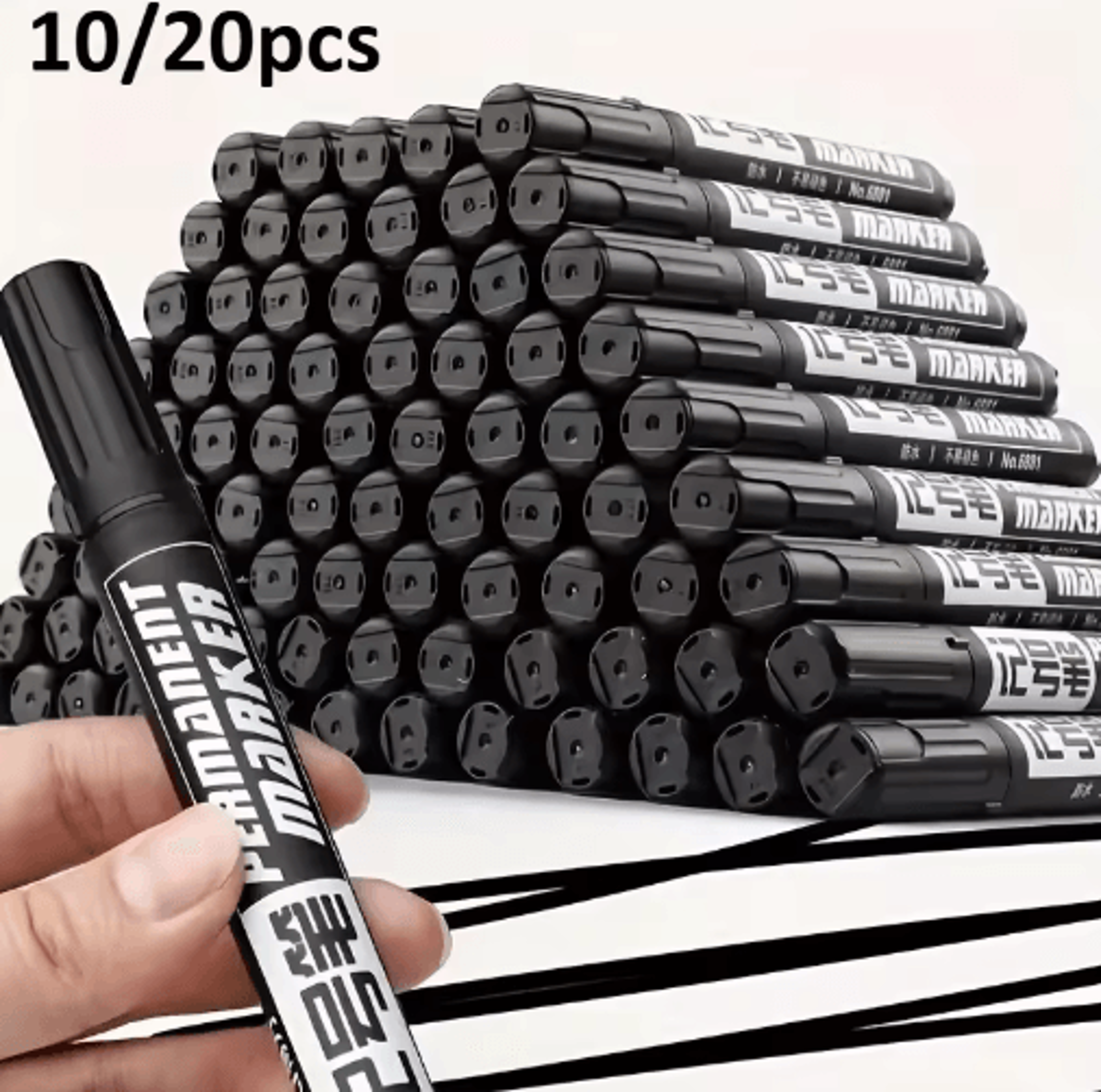 1020Pcs Black Permanent Marker Set  Waterproof HighCapacity MultiSurface Pens 0