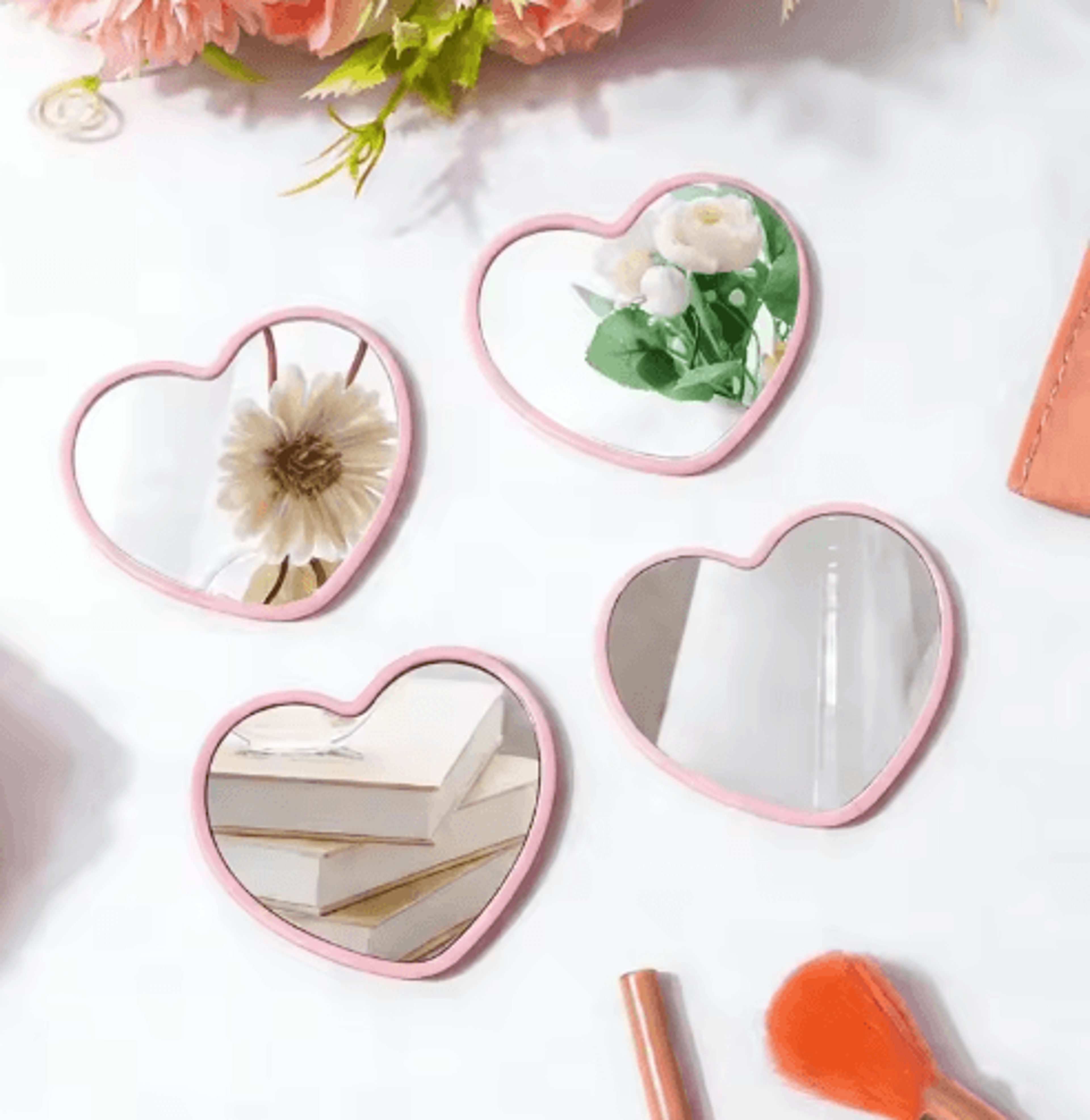 Mini HeartShaped Pocket Mirror  Cute Portable Makeup Mirror 4