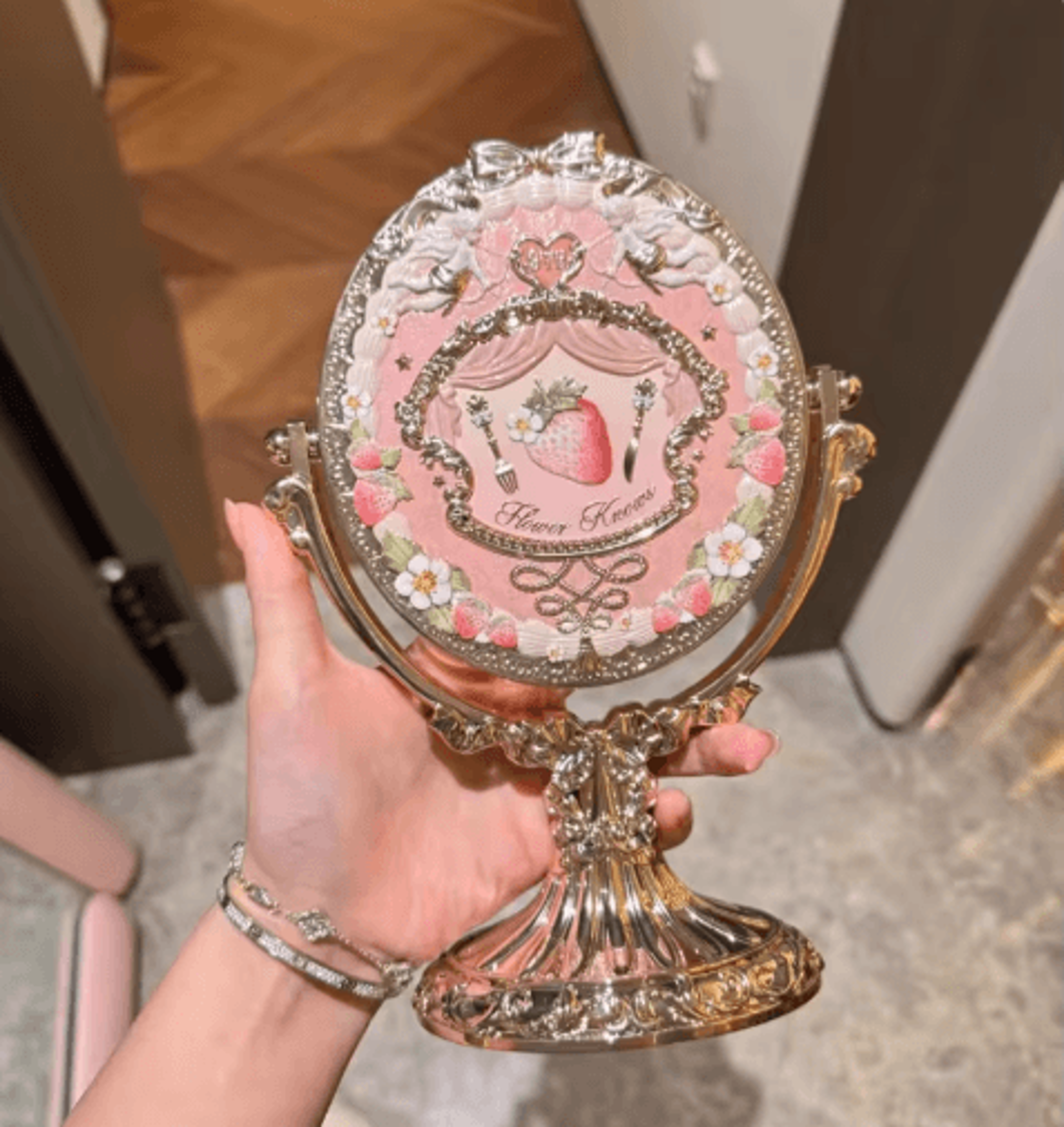 Flower Knows 9th Anniversary Vanity Set  Luxury Mirror Paddle Brush  Holder 5