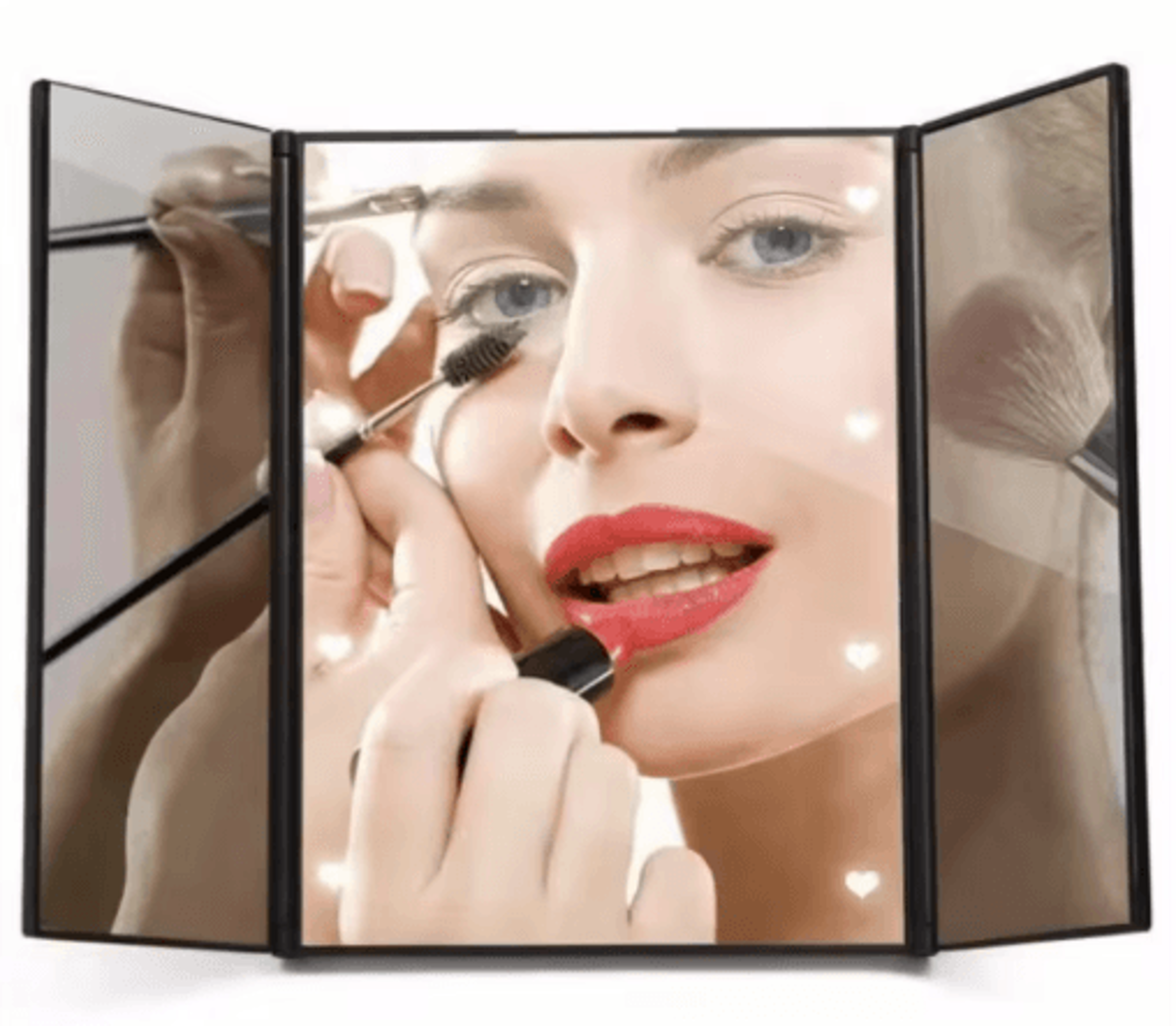 Portable LED ThreeSided Makeup Mirror  Folding Vanity Mirror With Adjustable Stand 5